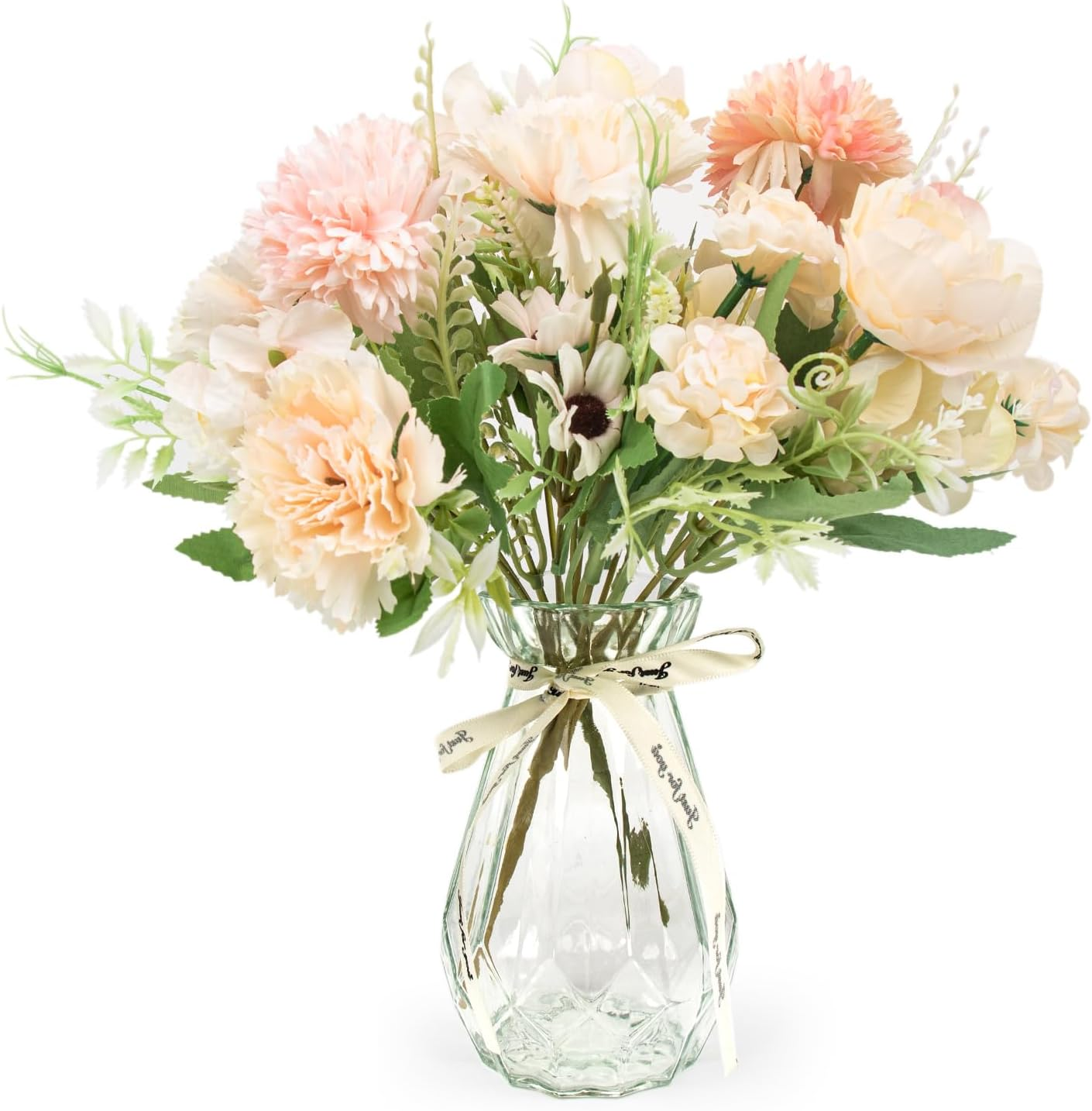 2 Bundles Artificial Flowers Set Roses Camellia Peony Chrysanthemum Combo Faux Flowers Bulk Flower Leaf with Stems for DIY Centerpieces Wedding Party Home Decorations (Green)