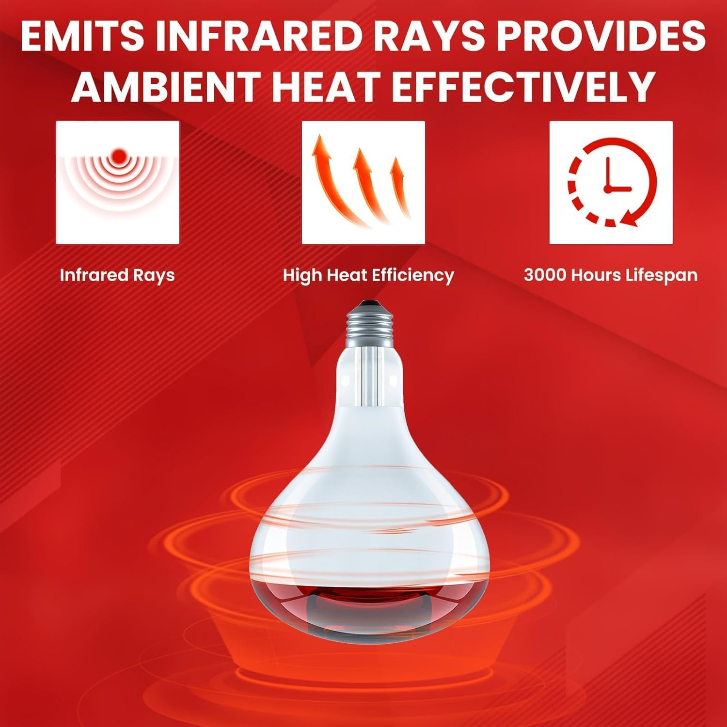 Glowup 250W Infrared Heat Lamp Bulbs, E27 Poultry Heat Lamp Bulb Dimmable R125 Infrared Basking Reflector Bulb, Food Insulation Lamp Bulb, for Food Service & Chicks, Turtles, Geckos, 2-Pack image number 3