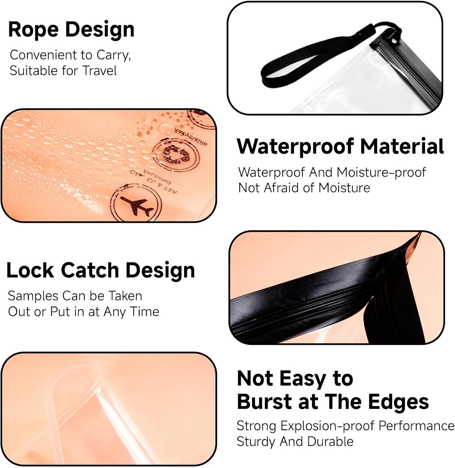 AIAOO Airport Security Compliant Clear Reusable Travel Toiletry Bag 4 Pack Black 20X20Cm Leakproof Waterproof Transparent Cosmetic Organizer Pouch for Men Women Airline Carry-On Luggage