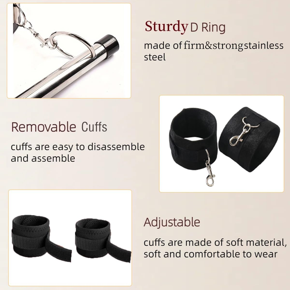 Sex Toys Spreader Bar 30/50Cm with Wrist Ankle Neck Collar Restraint Kits Adjustable Handcuffs Collar Bondage Set BDSM for Women Adult Couple