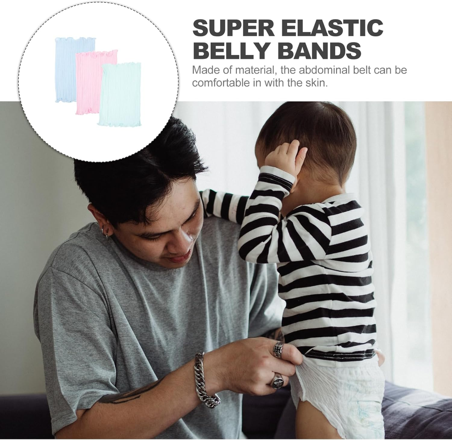 ERINGOGO 3Pcs Toddler and Infant Bellyband Protective Bands Breathable Elastic Warm Navel Belts for Newborns Multi-Color Baby Abdominal Wraps image number 2