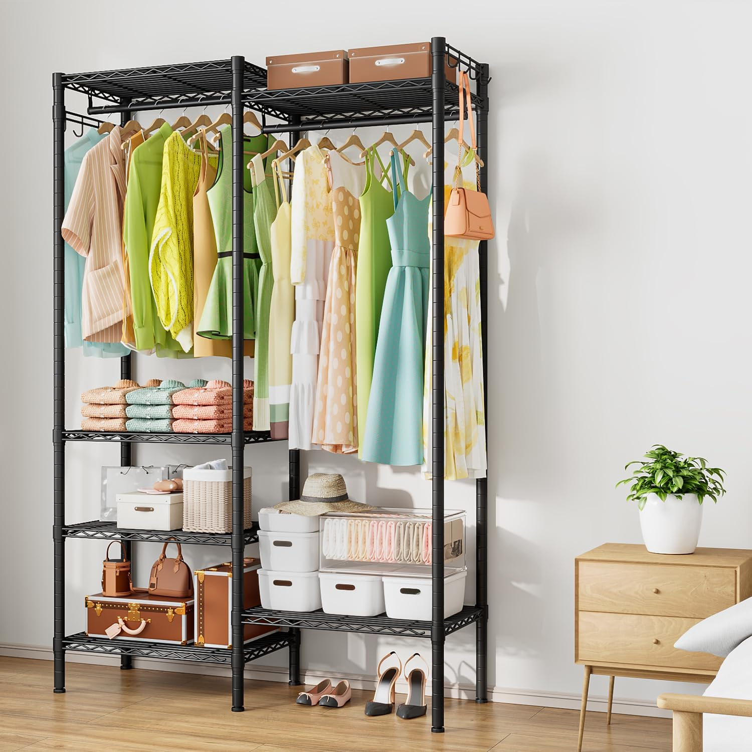 Clothes Rack Clothing Rack with 6 Shelves, Heavy Duty Garment Rack with Adjustable Shelves and Hanging Rods image number 2