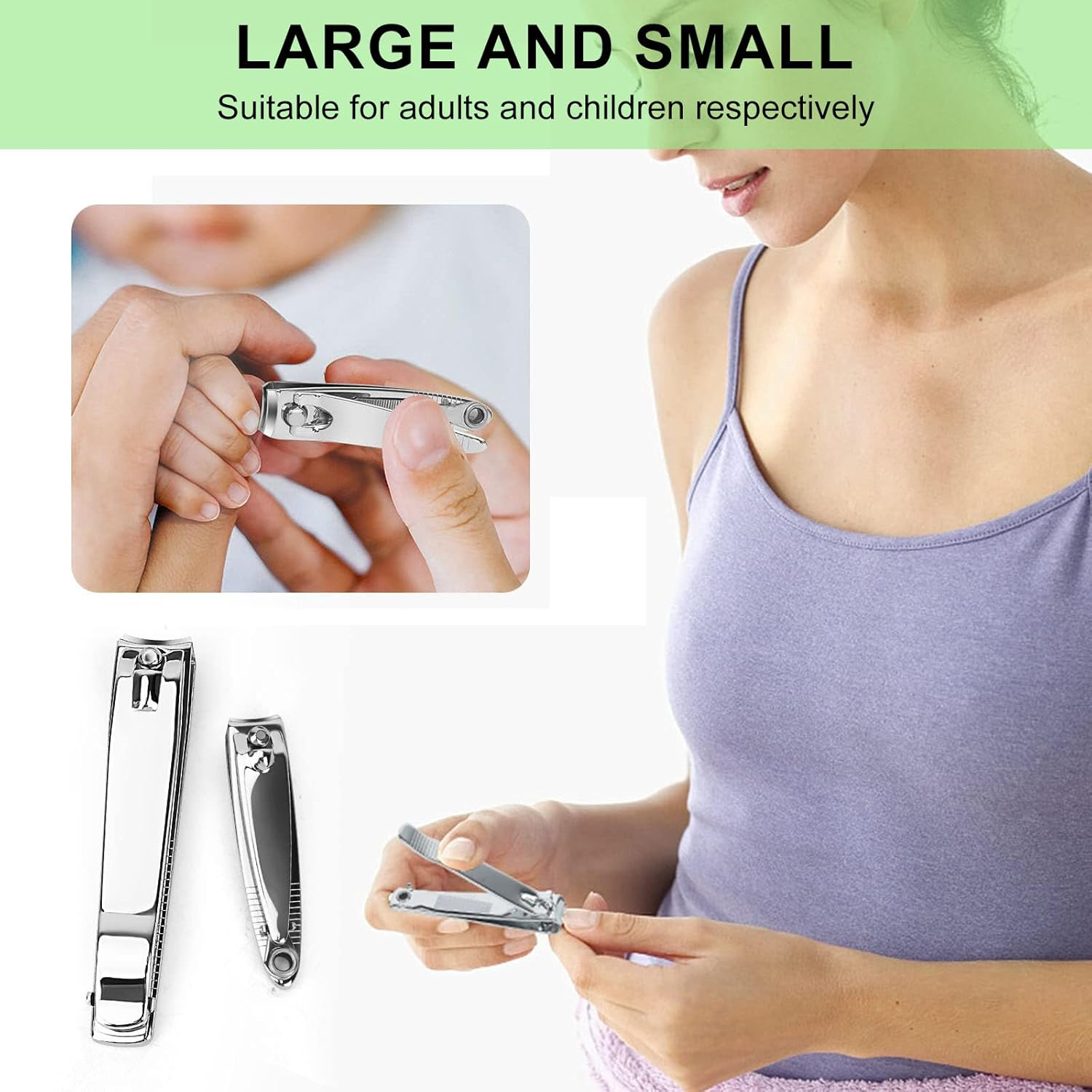 Lyvixora Nail Clippers Set, Toenail Clippers, Fingernail Clipper Cutters, Stainless Steel with Ultra Sharp Curved Blades and File, Nail Clippers for Men Women Kids(Large & Small)