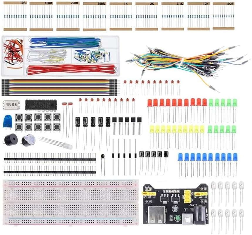 Electronics Component Fun Kit with Power Supply Module Jumper Wire 830 Tie-Points Breadboard Precision Potentiometer Resistor image number 2
