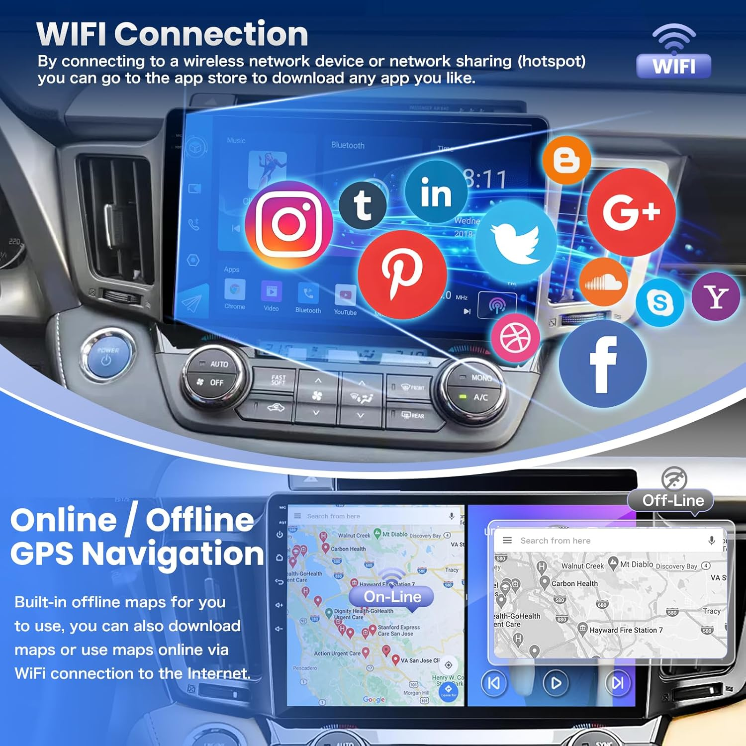 4+64G Android 14 Car Stereo Radio for Toyota Rav4 2013-2018 with Wireless Carplay Android Auto, 10&lsquo;&rsquo; IPS HD Touch Screen Toyota Rav4 Radio with Bluetooth/Wifi/Gps/Backup Camera//Swc/Fm/Mirror Link image number 4