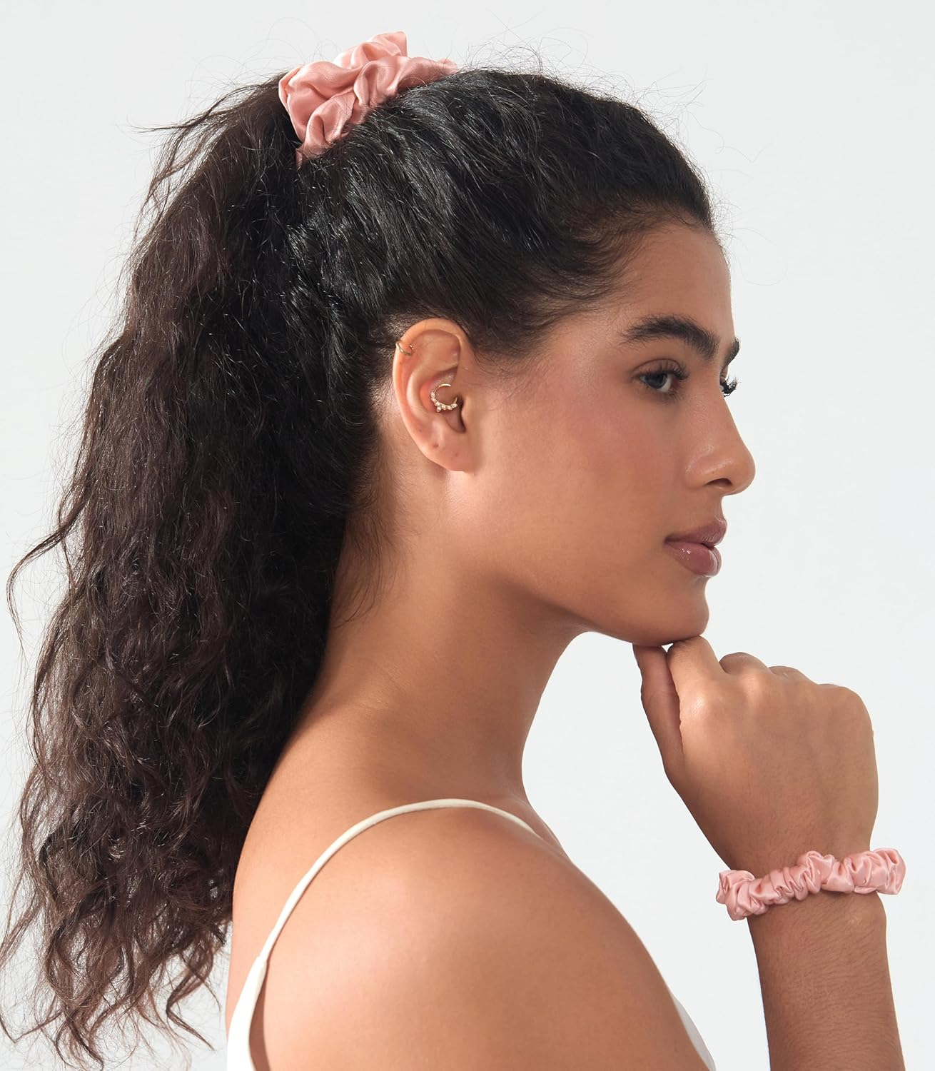 Michooyel 3Pack Silk Scrunchies - Mulberry Silk 16 Momme Scrunchies with Elastic Band - Hair Ties for Women & Girls image number 6