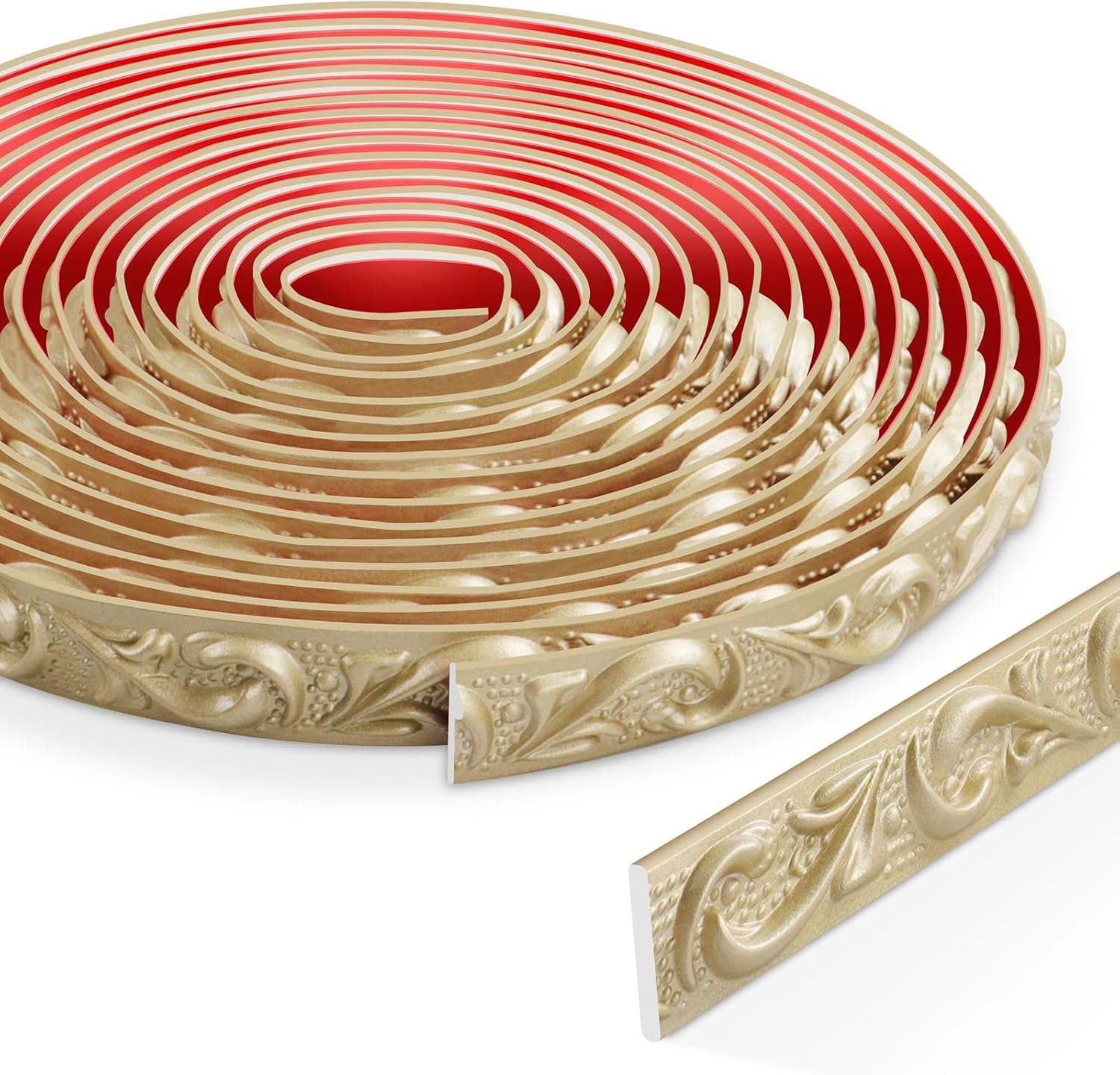 6 Meters Peel and Stick Wall Trim, 3D Moulding Trim, Self-Adhesive Ceiling Coving for Mirror Frames, Cabinet Doors, Door Frames, Ceilings, Home Decorations(Champagne Gold)