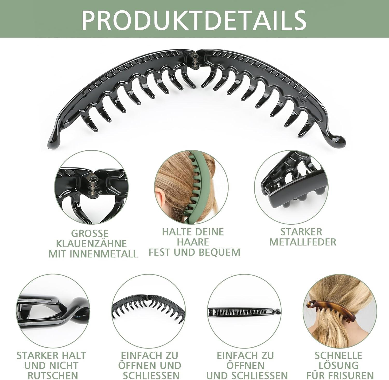 Nhgkju Set of 10 Banana Clips Hair Clips &ndash; 10 Colours (Black, Pink, Military Green and Much More) &ndash; 13 X 3 Cm Size &ndash; ABS Resin Material with Matte Elastic Varnish &ndash; Dense Scratches for Secure Hair image number 3