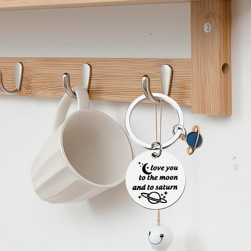 I Love You to the Moon and to Saturn Keychains Anniversary Valentines Gifts for Couple Wife Husband I Love You Gifts for Boyfriend Girlfriend Christmas Birthday Gift Mom Dad Key Chains image number 1