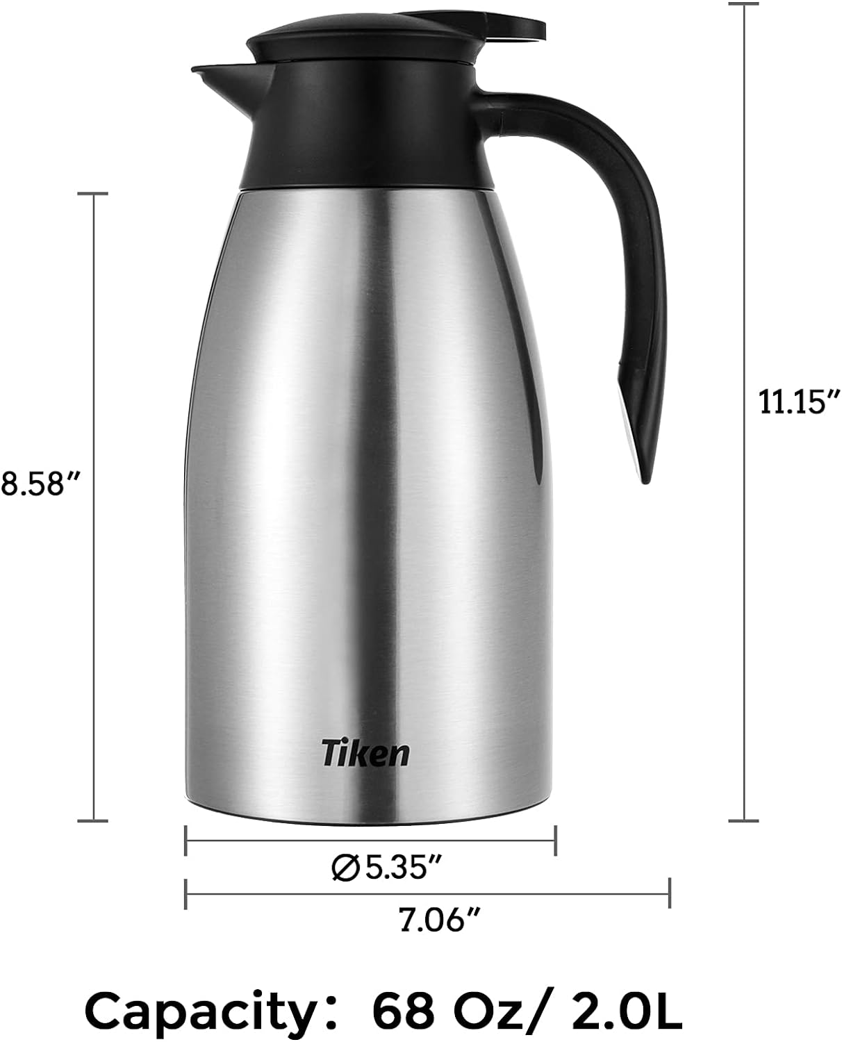 Tiken 68 Oz Thermal Coffee Carafe, Stainless Steel Insulated Vacuum Coffee Carafes for Keeping Hot, 2 Liter Beverage Dispenser (Silver) image number 4
