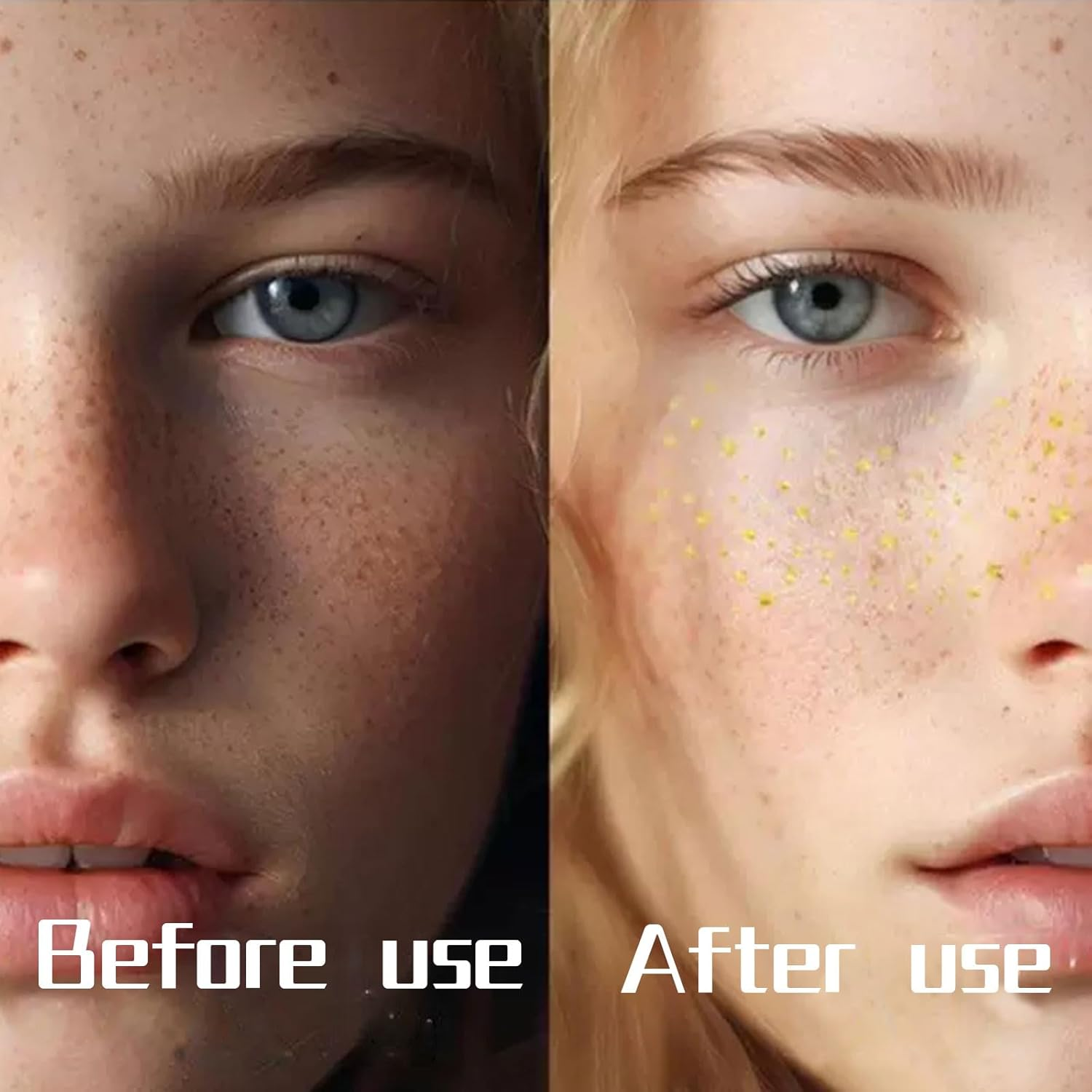 Xolixorium 10Pcs Glitter Freckles Face Tattoo - Gold & Silver Speckles Makeup Patches for Festival/Cosplay/Photo Shoots image number 3