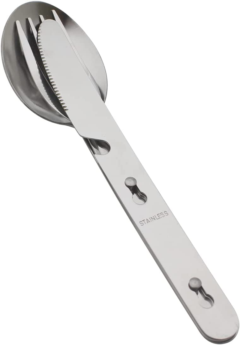 4-In-1 Camping Utensils Hiking Cutlery Set for 4, Portable Stainless Steel Flatware Spoon Fork, Knife & Bottle Opener Combo Pack for Picnic Travel, Barbecue, Backpack Outdoor Gear with Carrying Bag image number 6