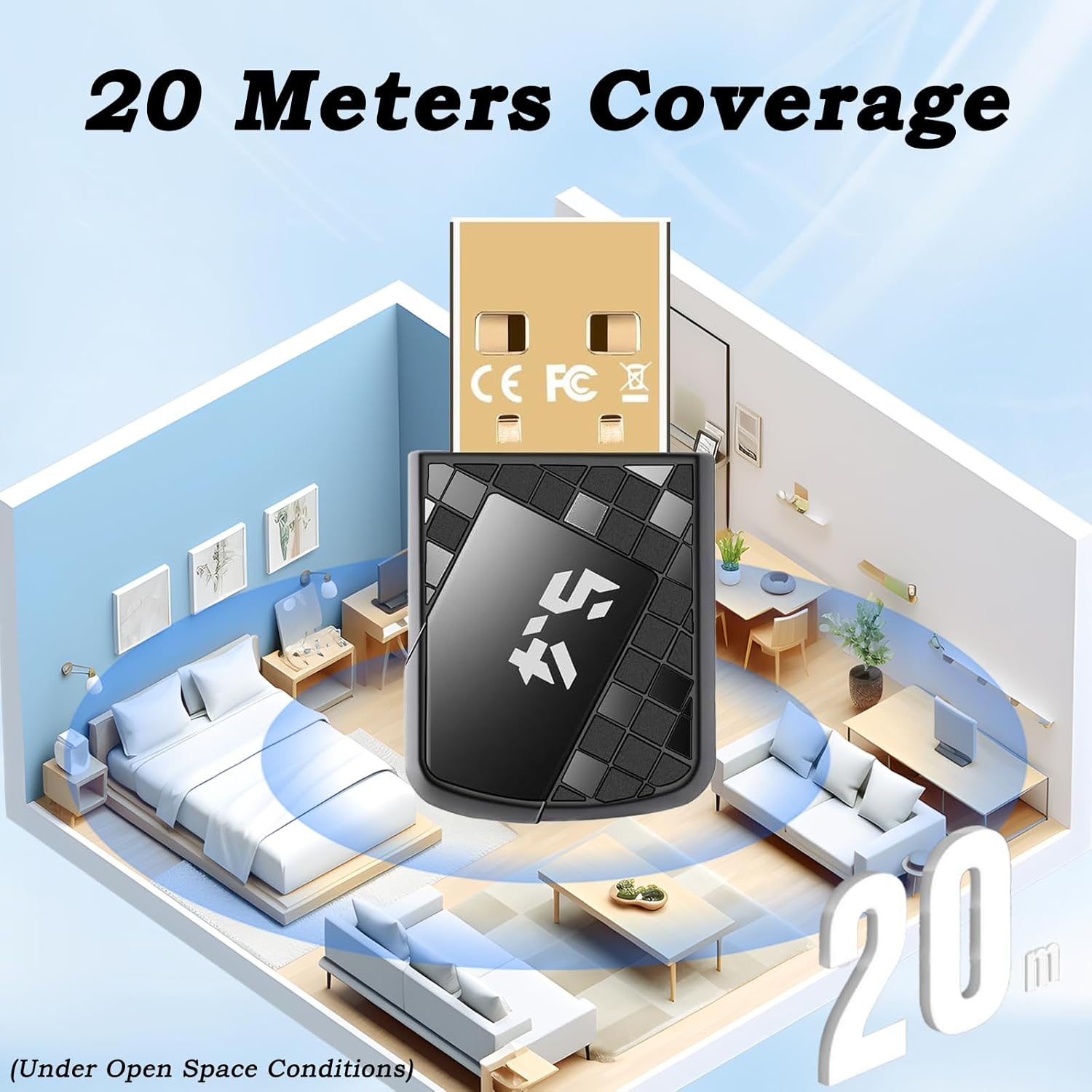 USB Bluetooth Adapter for PC Bluetooth Dongle 5.4 Bluetooth USB Transfer Receive for Headphone Speaker Keyboard Mice Printer Phone Tablet for Windows 11/10/8.1/7, Long Range 20M/Fast Speed/Plug & Play image number 3