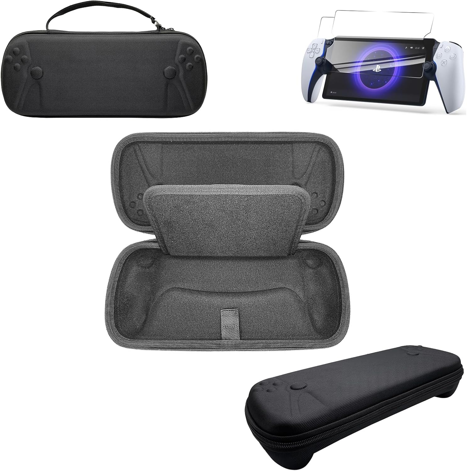 JOYSOG for Playstation Portal Case, Hard Carrying Case for Playstation Portal Handheld Console Storage Bag & Handheld Screen Protector, Black, Handbag+ 2*Screen Protector, for Playstation Portal image number 2