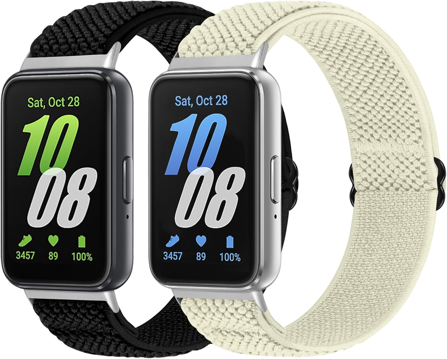 2 Pack Elastic Band Compatible with Samsung Galaxy Fit 3, Adjustable Solo Loop Breathable Nylon Sport Band for Woman Man