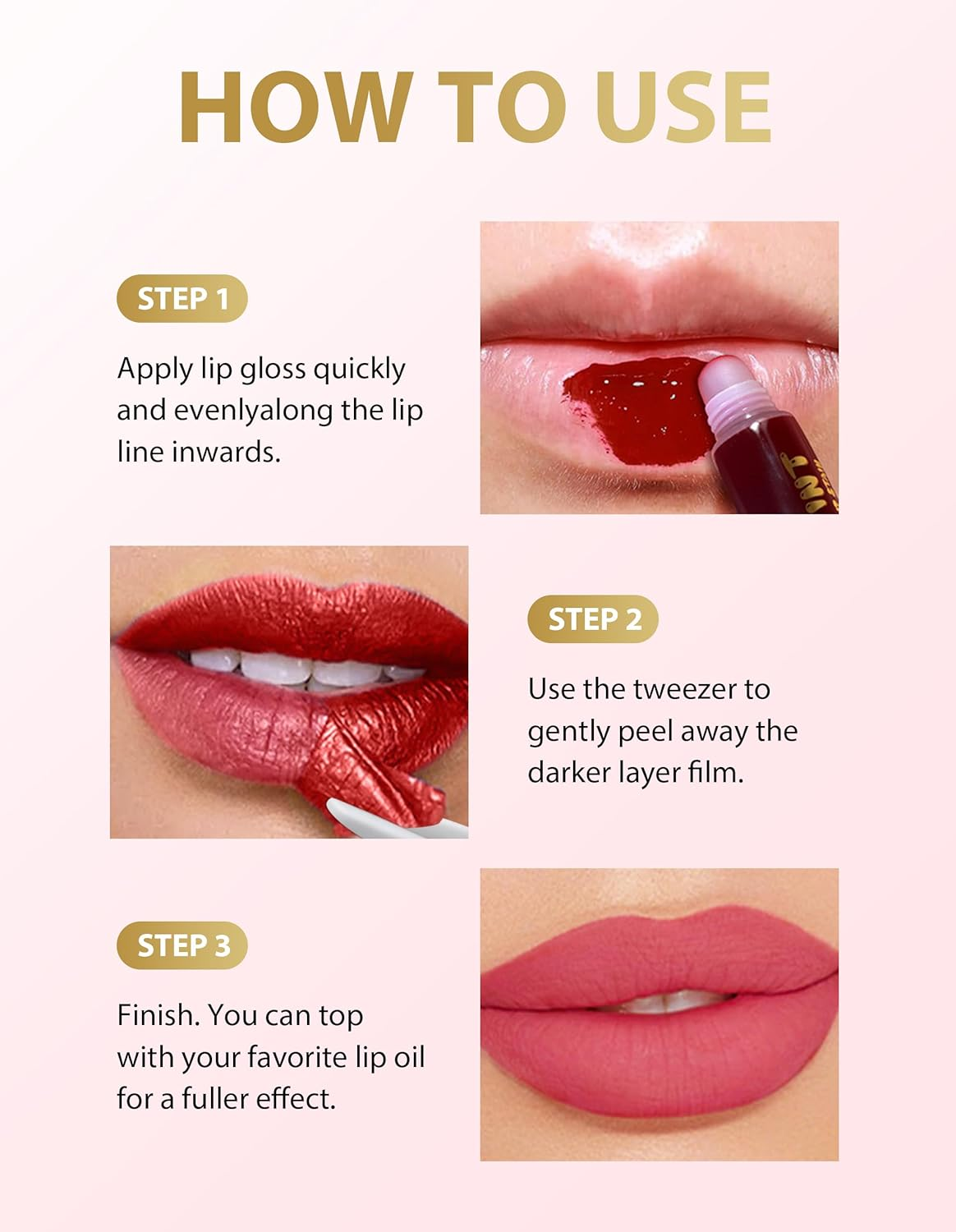 Erinde Peel off Lip Gloss with Tweezer, Long Lasting Matte Lip Liner Stain Peel Off, Women Waterproof Lip Stain, Highly Pigmented Color Lipliner, Transfer Proof Lip Tint Peel off #03+04+05 image number 4