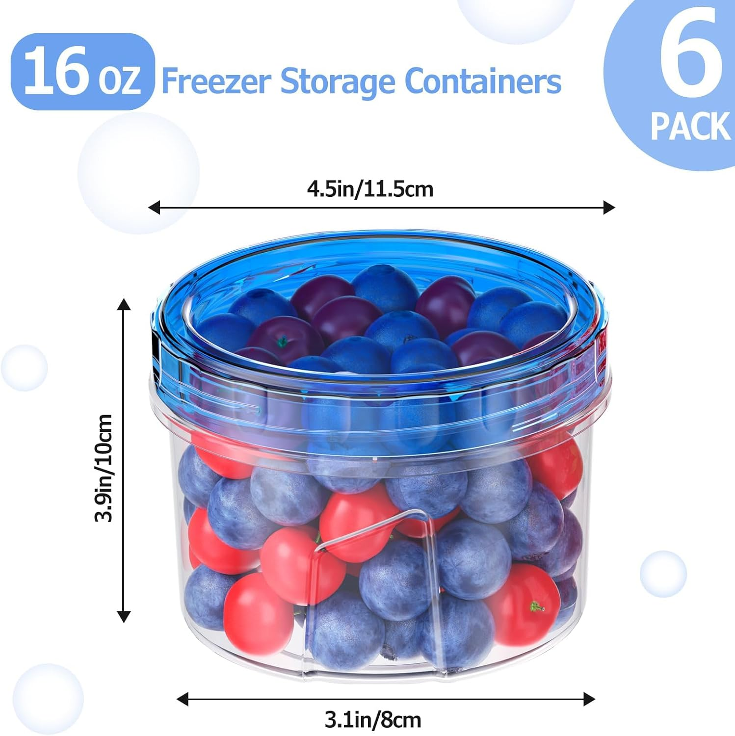 Freezer Storage Containers, 6 Pack-16 OZ Small Plastic Containers with Twist Top Lids, round Food Storage Containers, Reusable Soup Container Microwave/Dishwasher Safe image number 4