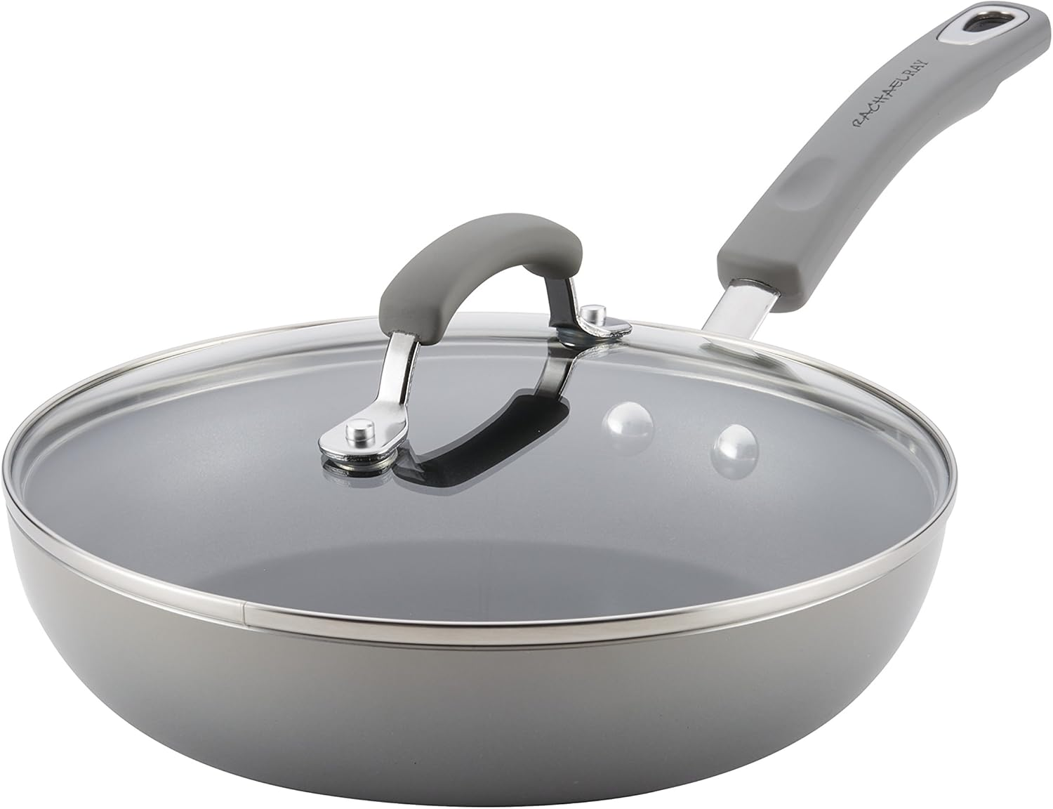 Rachael Ray Brights Deep Nonstick Frying Pan/Fry Pan/Deep Skillet - 9.5 Inch, Gray