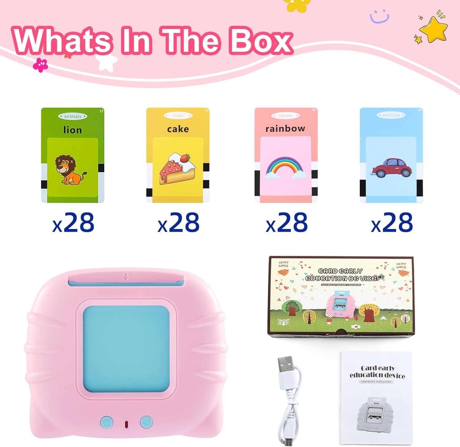 MINIBEAR Talking Flash Cards Kids' Electronic Speak Toys Autistic Children Educational Toys Preschool Montessori Toys Sensory Toys Learning Toys for 2 3 4 Years Old Girls English Learning Tools