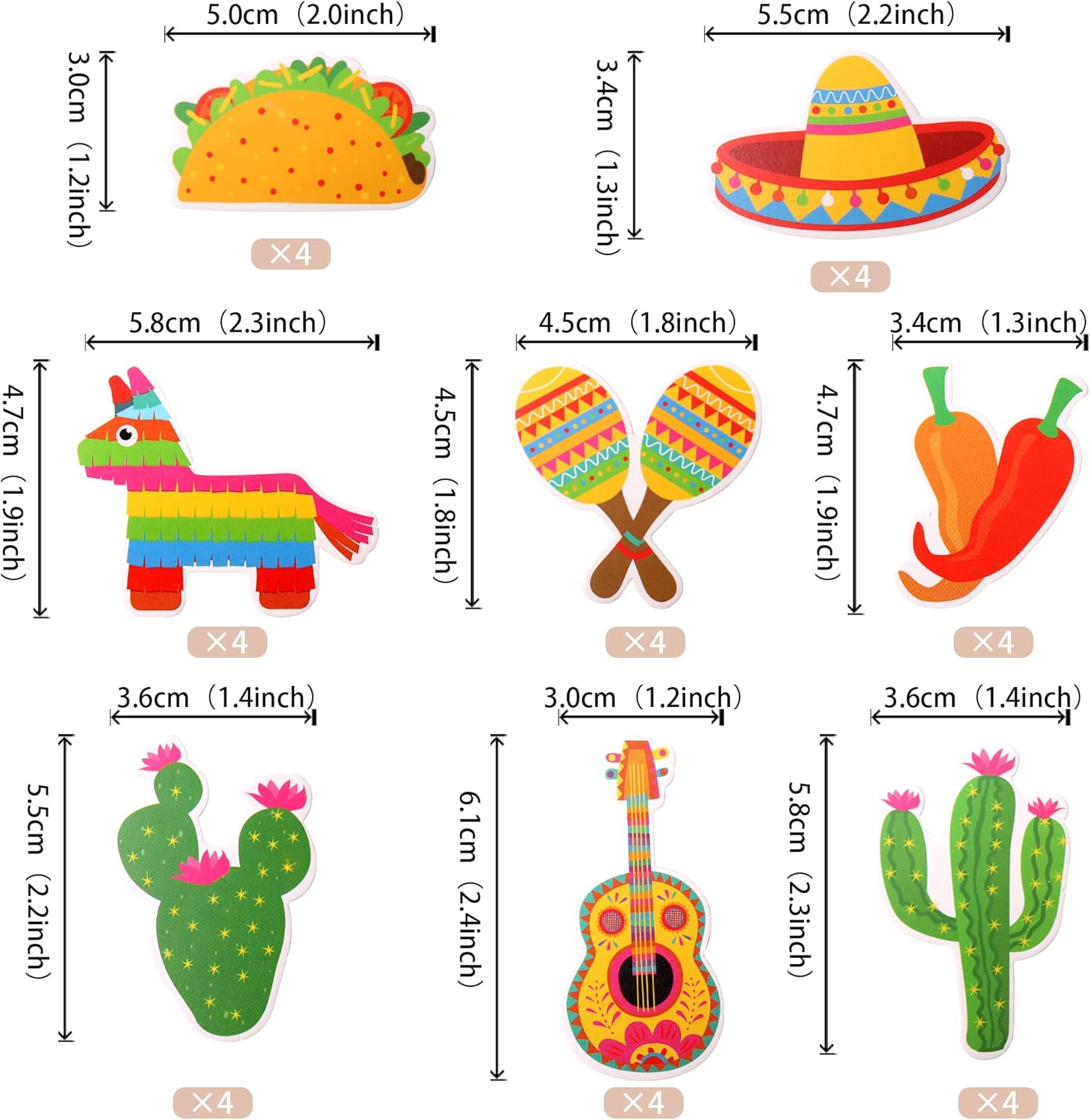 32 Pack Mexican Fiesta Cupcake Toppers Assembled Cactus Donkey Maraca Sombrero Guitar Cupcake Picks Mexican Fiesta Theme Baby Shower Birthday Party Cake Decorations Supplies image number 6