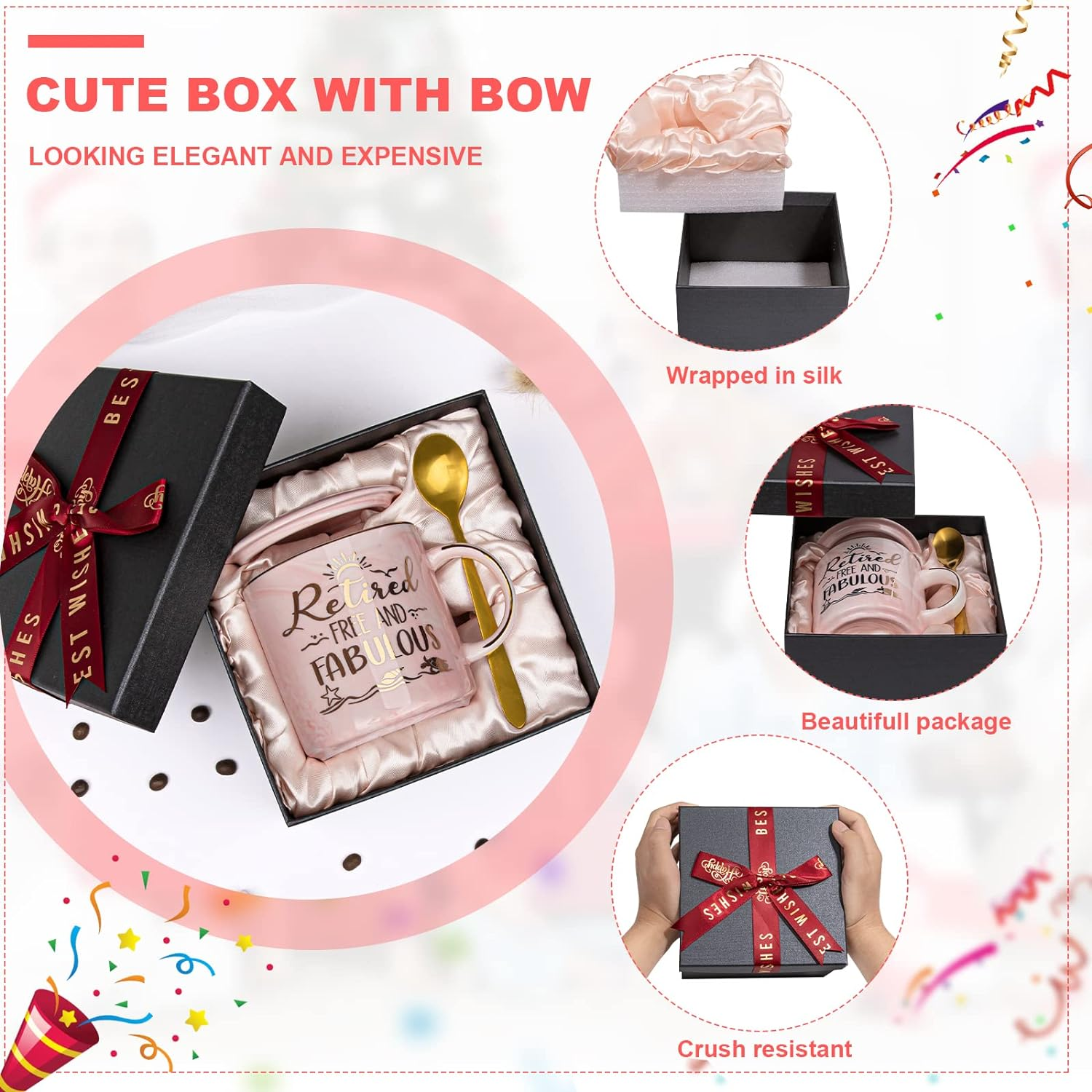 Retirement Gifts for Women 2024 - Retirement Gifts for Women, Coworker Leaving Gifts, Farewell Gifts, Going Away, Goodbye Gifts, Retired Free and Fabulous -14Oz Pink Marble Coffee Mug, Gift Box image number 1