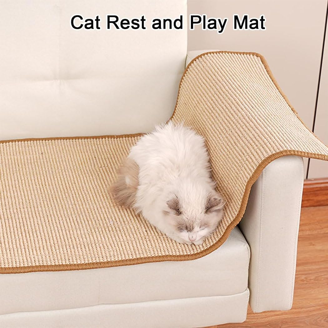 Cat Scratcher Mat 40X60Cm Natural Sisal Cat Scratching Pad for Indoor Cats Wall Mounted & Floor Cat Scratching Pad Anti-Slip Protect Sofa Couch for Cats Grinding Claws Nail with 10 Pins image number 2