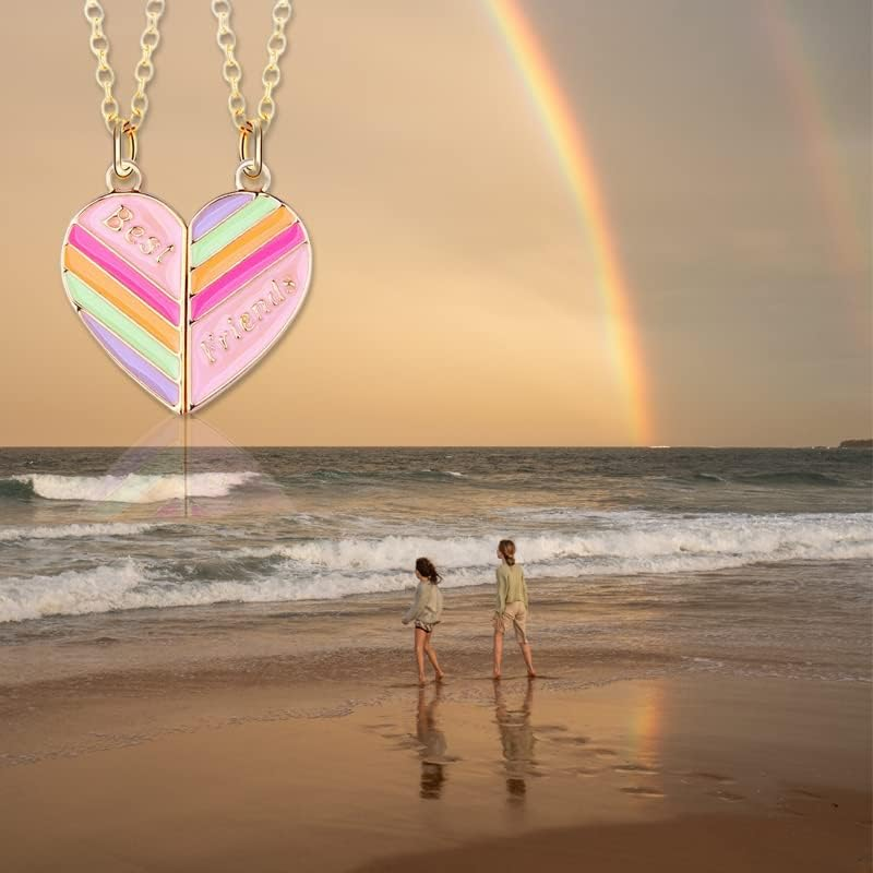 Magnetic BFF Necklace for 2 Girls Heart Rainbow Friends Necklace for Best Friend Christmas Birthday Gifts for Bestie Matching Friendship Necklaces for 2 Teen Girls image number 6