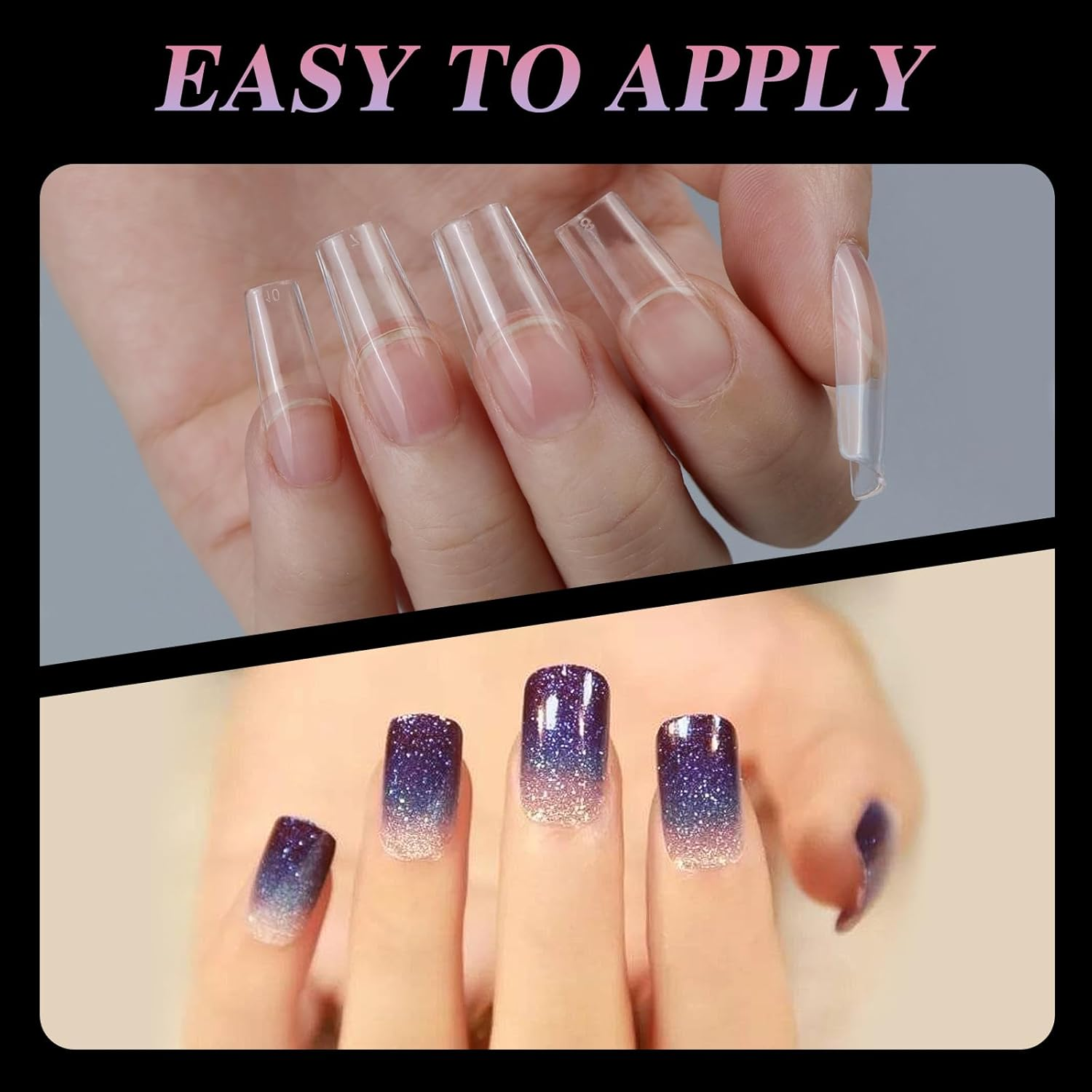 Medium Square Nail Tips - ZAHRVIA 552PCS Full Cover Nail Tips, Soak off Easy Extensions Acrylic Nails False Press on Nails for Art DIY Home (Medium Square) image number 3