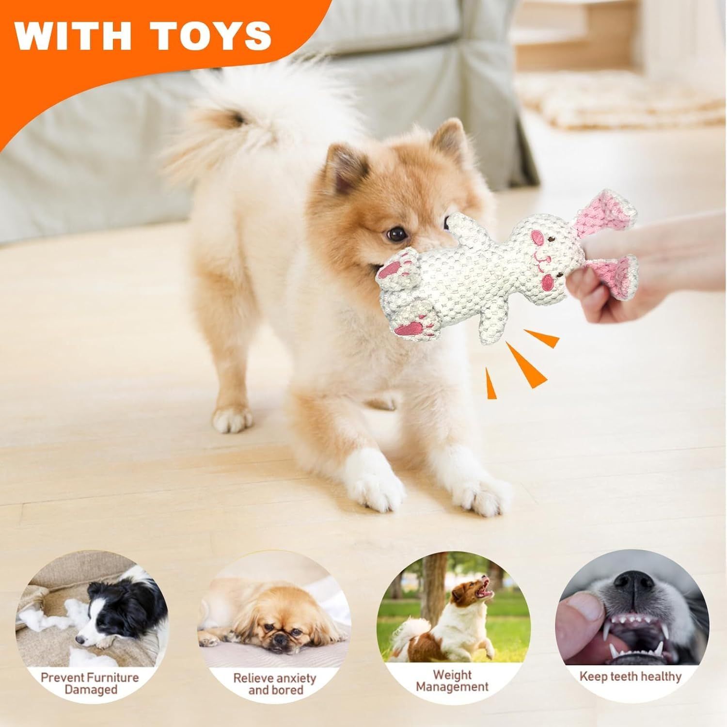 3Pcs Interactive Tough Plush Dog Toy with Squeaker - Durable Chew Toy for All-Size Dogs - Great for Playtime, Training & Mental Stimulation image number 2
