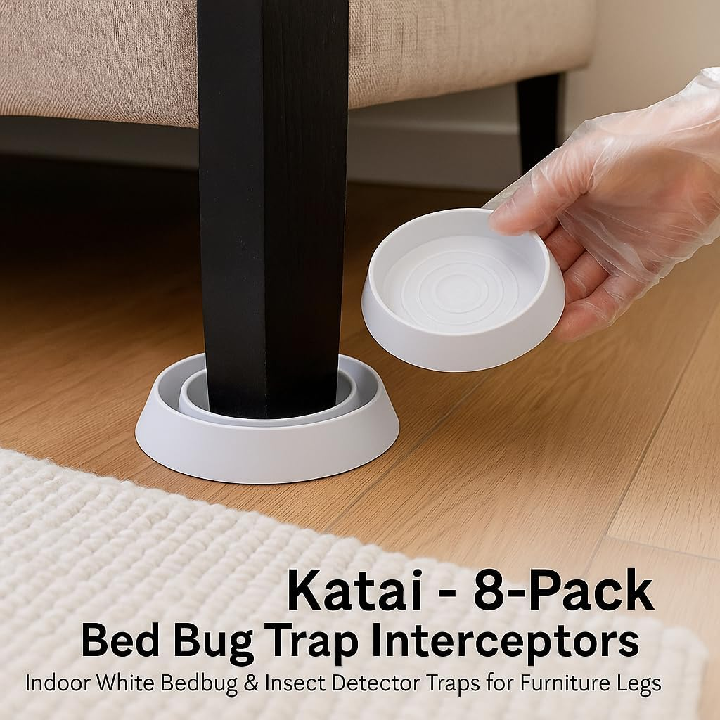 Katai 8-Pack Insect Interceptor Traps &ndash; Reusable Detectors for Furniture Legs | White Pitfall Catchers for Beds, Sofas & Chairs | Chemical-Free Indoor Protection image number 2