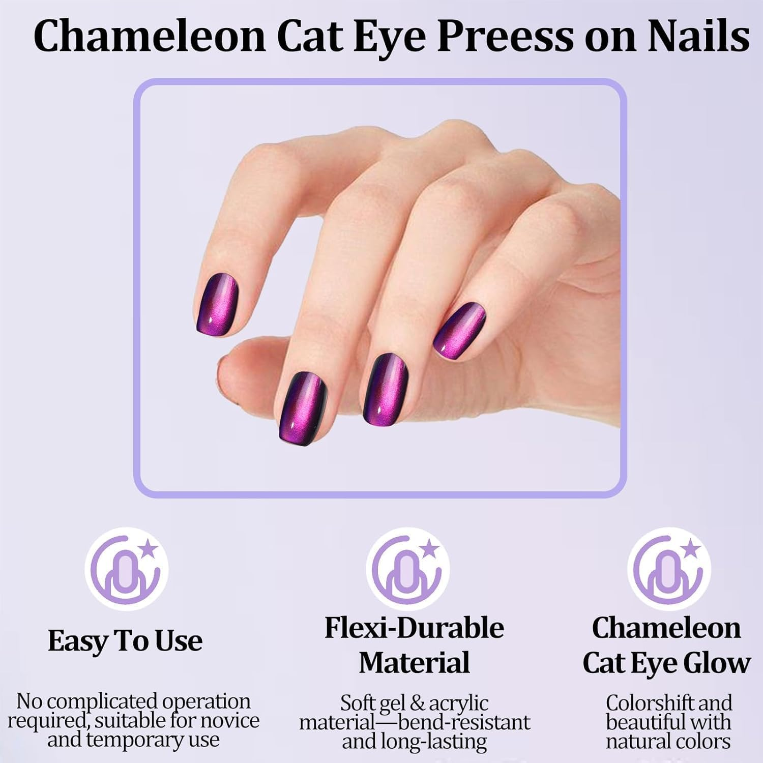 Press on Nails Art Kit, 210Pcs Cat Eye Press on False Nails for Women 7 Colors Short Square Reusable Nail Tip Stick in 15 Sizes Long Lasting Salon Fake Nails Stick on Artificial Acrylic False Nail Tips &mdash; Chameleon Series