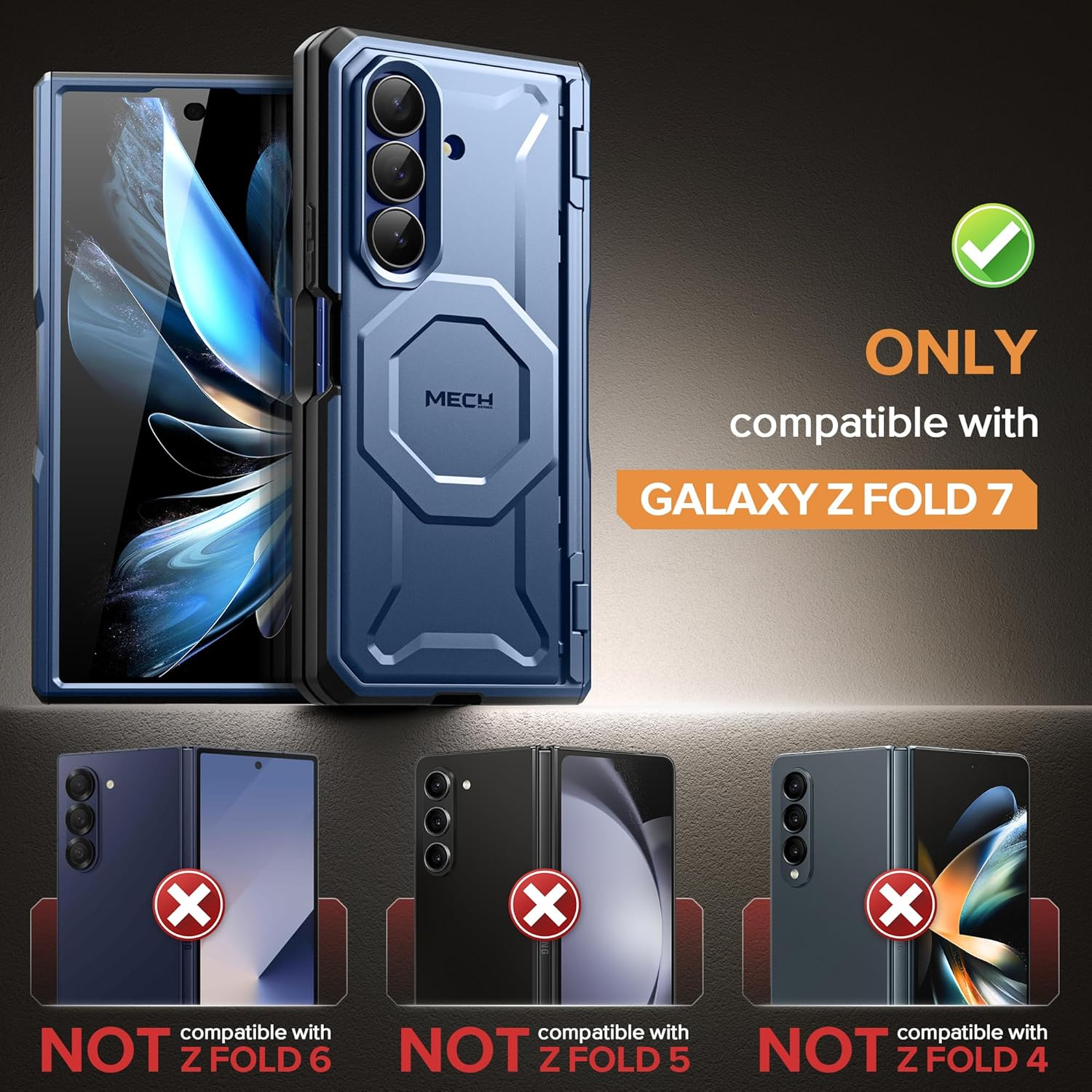 TONGATE for Z Fold 7 Case with Privacy Screen Protector, [Compatible with Magsafe], Built-In Stand & Belt Clip & Hinge Cover, Magnetic Shockproof Phone Case for Samsung Galaxy Z Fold 7 2025 8", Blue - Blue image number 3