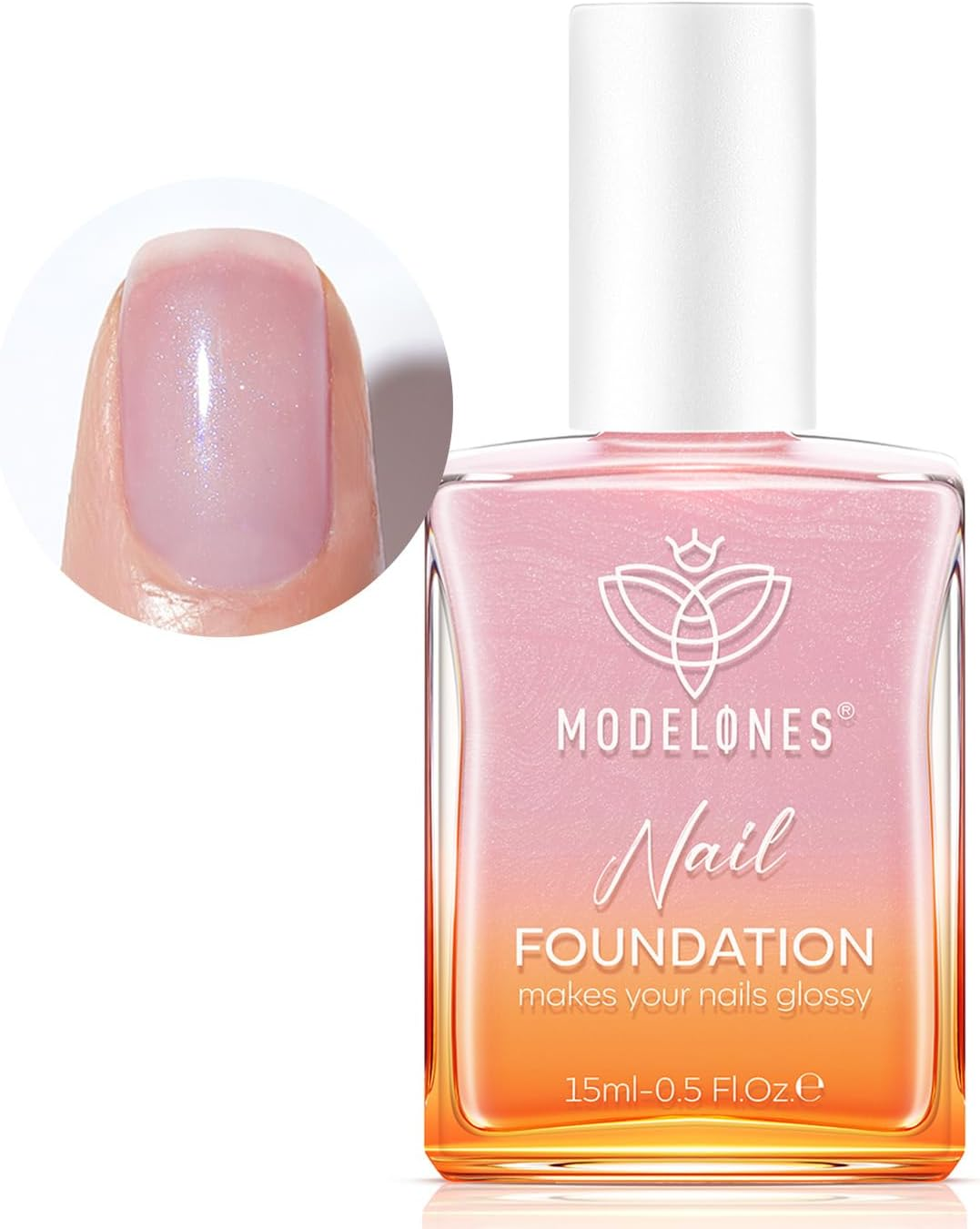 Modelones Nail Strengthener, Sparkle Pink Nail Natural Concealer Foundation Polish Air Dry Nail Growth Polish for Damaged Nails Imperfection Masking Gifts for Women 15Ml image number 1