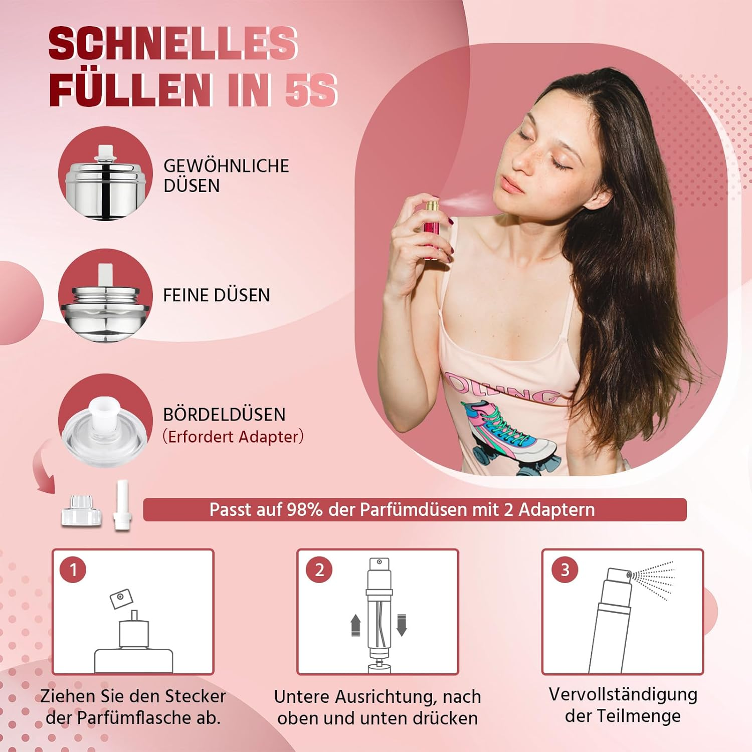 JOOMOKO Perfume Atomiser Refillable, 10 Ml Perfume Bottle, Empty Perfume Atomiser for Travel, Empty Perfume Atomiser Spray Bottle for Travel on the Go (Red) image number 1