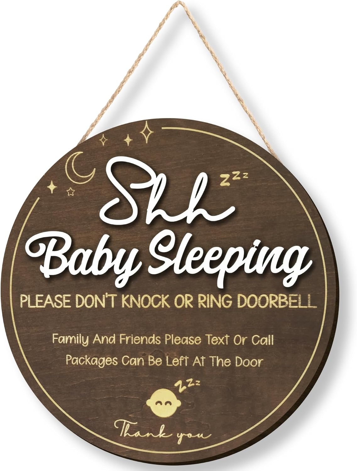 Shhh Baby Sleeping Sign for Front Door - Please Do Not Knock or Ring Doorbell Sign, Baby Sleeping Door Sign, No Knocking Door Sign, No Soliciting Do Not Knock Sign