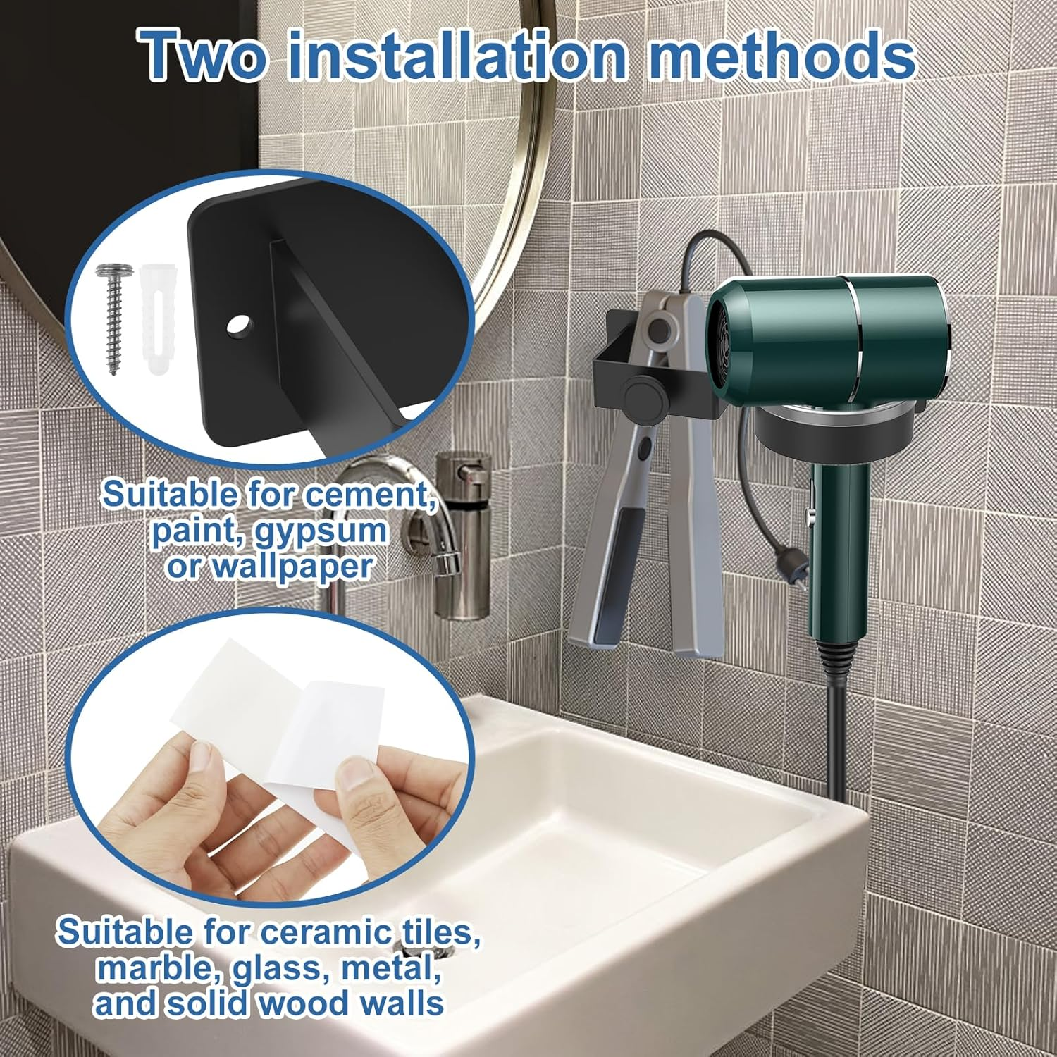 Hair Dryer Holder Wall Mounted Hair Straightener Holder Space Saving Curling Iron Holder Hair Tool Organizer Hairdryer Station Accessories Wall Mounted for Hair Dryer image number 3