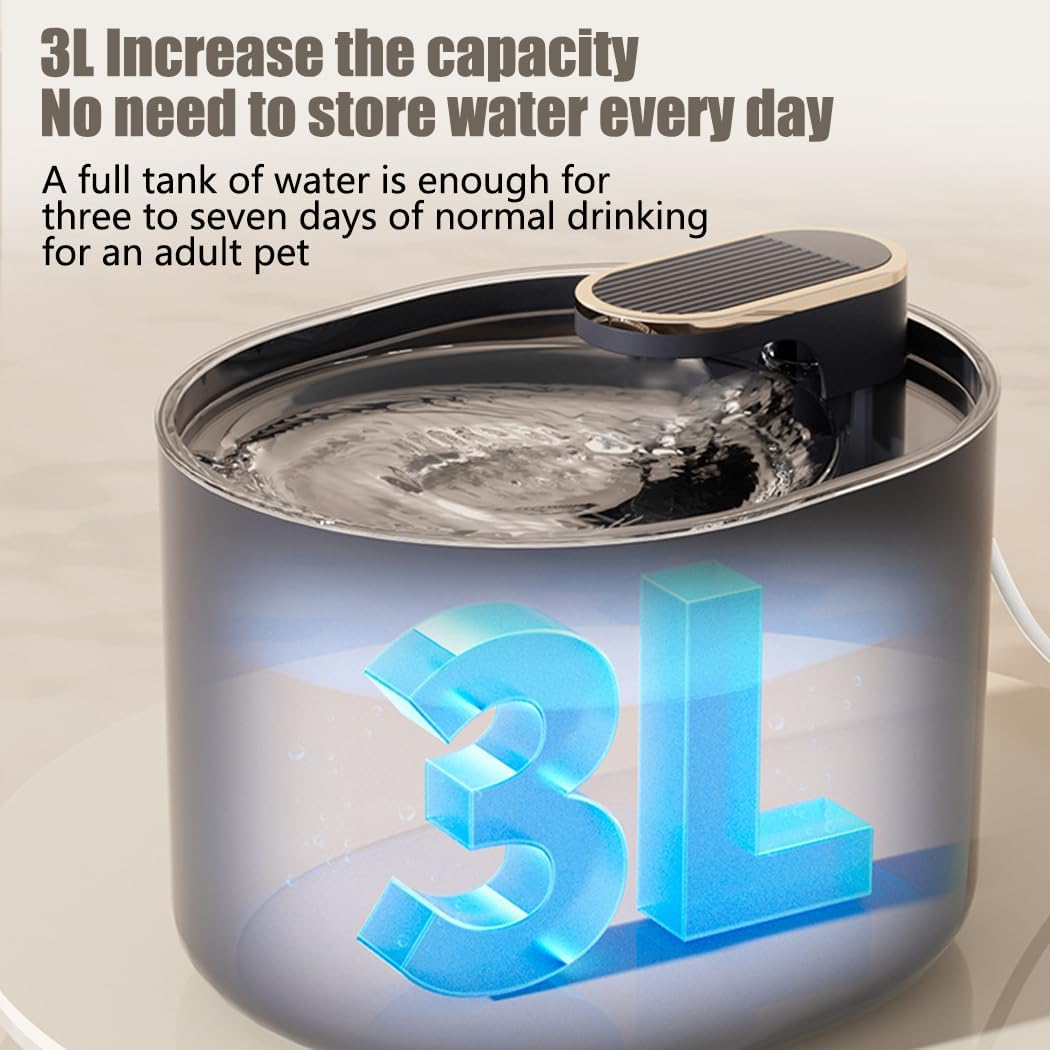 PORIYA 3L Pet Water Fountain Cat Dog Automatic Electric Drinking Dispenser Filter with LED Indicator Carbon Filter for Cats Dogs (Grey, 3L) - White image number 3