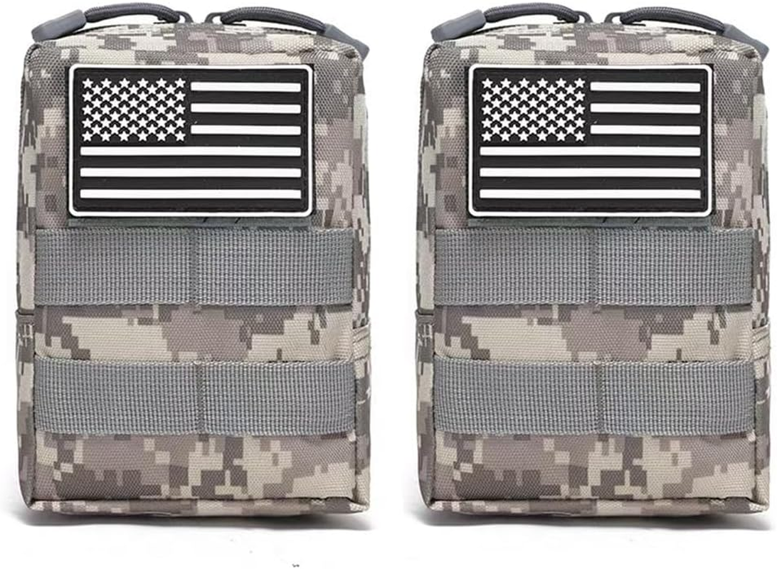 2 Pack Molle Pouches-Vest Pouch Cell Phone Holster Belt Pouch Waist Bag Pack EDC Molle Accessories Bag Small Utility Pouch with Flag Patch Tactical Compact Water-Resistant EDC Pouch