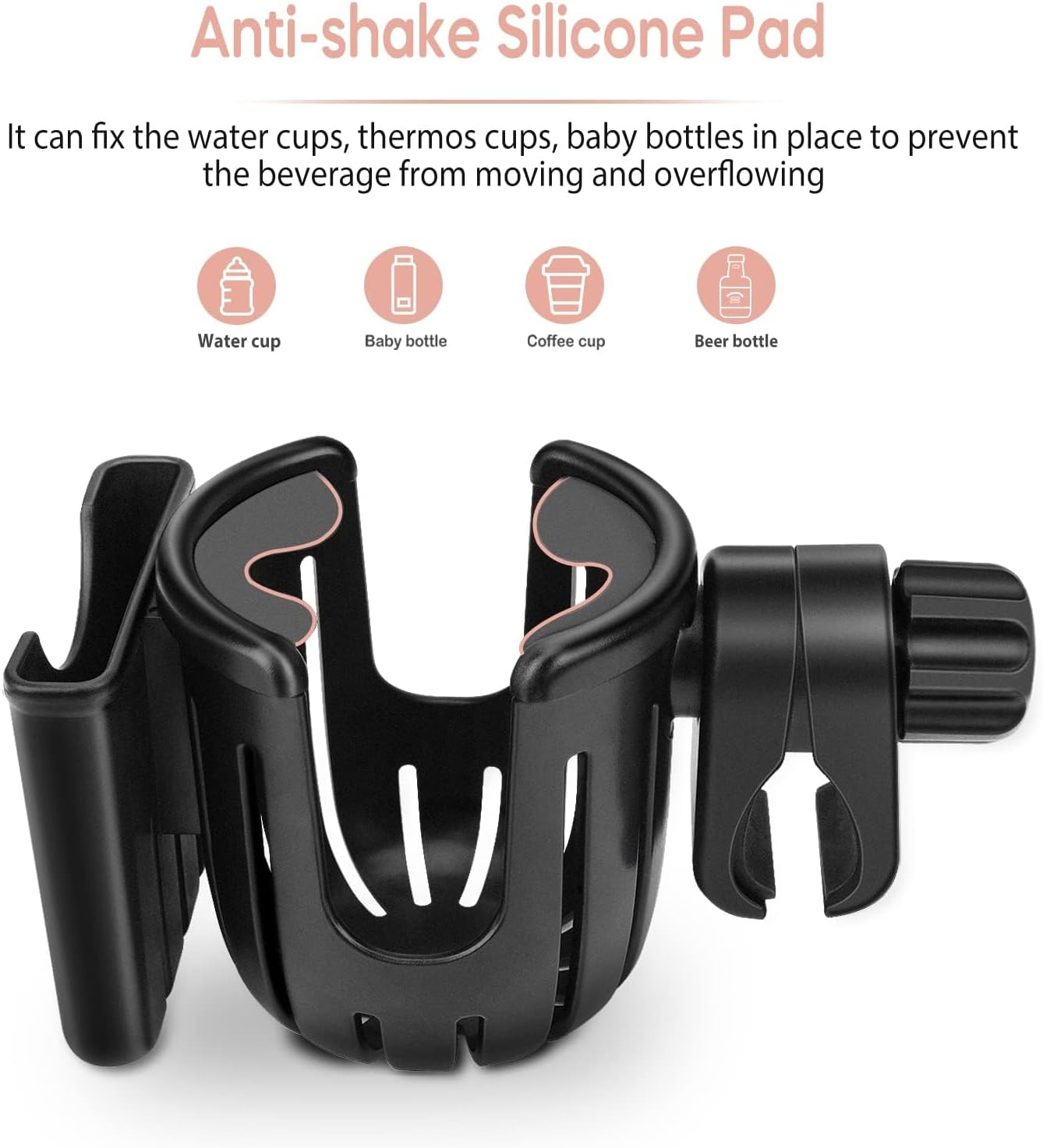 Heatunk Universal Cup Holder with Phone Organizer: Perfect for Strollers, Bikes, Wheelchairs, and More - Black image number 4