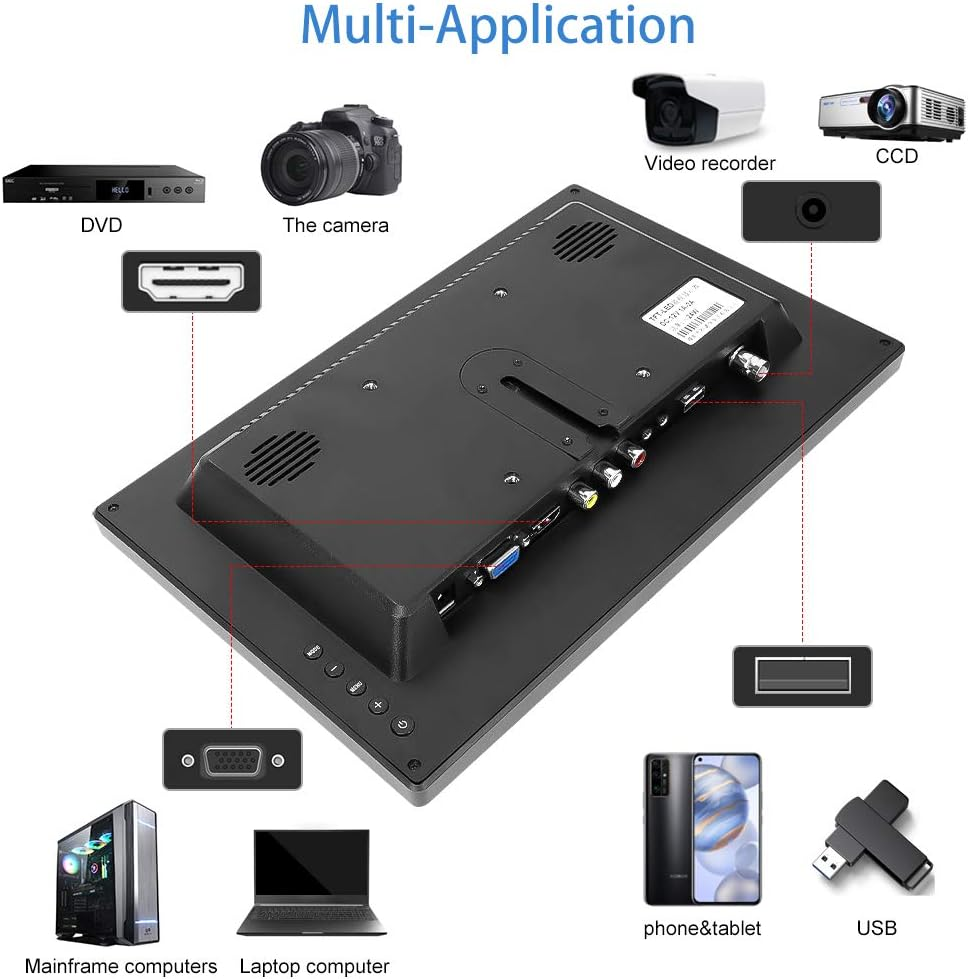 11.6 Inch CCTV HDMI Monitor 1366X768 Display Portable CCTV Monitor Small TFT LCD CCTV Color Screen Built-In Speaker with HDMI-VGA-AV-BNC Function for Car/Dslr/Pc/Dvd/Car Rearview Mirror Camera image number 3