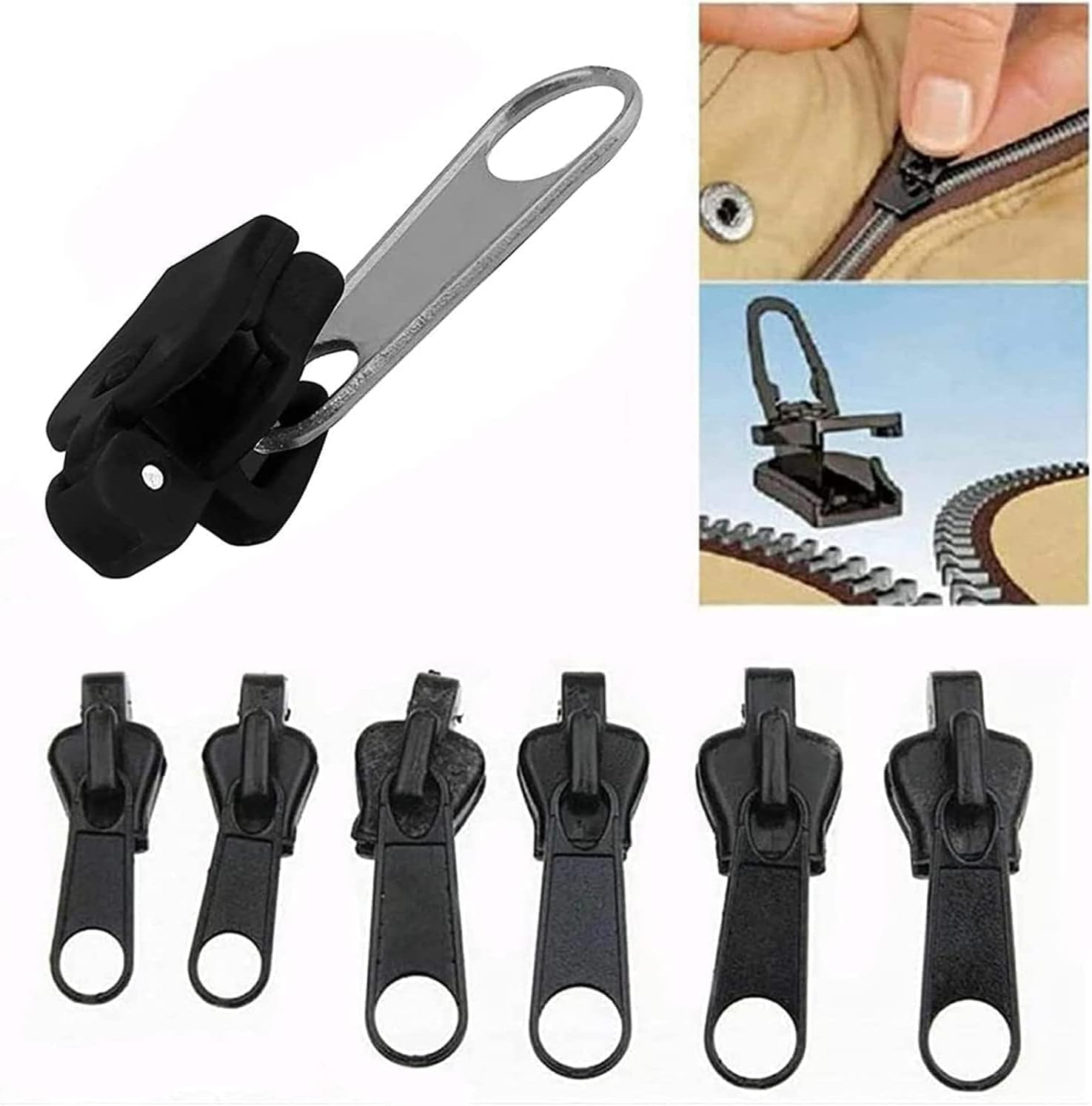 12Pcs Black Fix Zip Puller,Zip Slider Repair Instant Kit,Fix Zipper Removable Rescue Replacement Pack,Instant Zipper Set for Coats Jacket,Luggage,Backpacks Zippers Undergarment Sewing image number 5