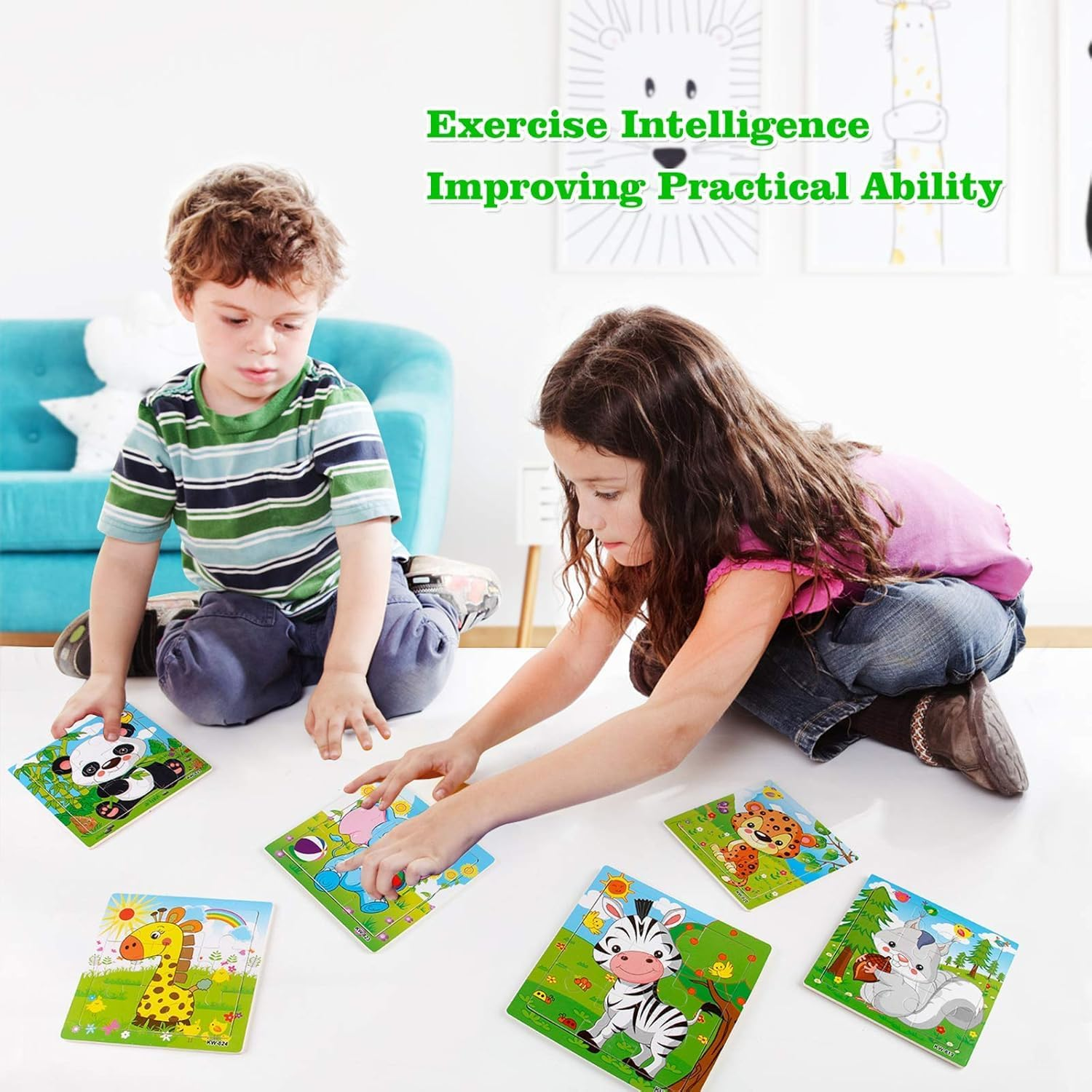 Wooden Puzzles for Toddlers 3-6 Years Old, 6 Pieces Preschool Educational and Learning Animal Jigsaw Puzzle Toy Gift Set for Boys and Girls (A1)