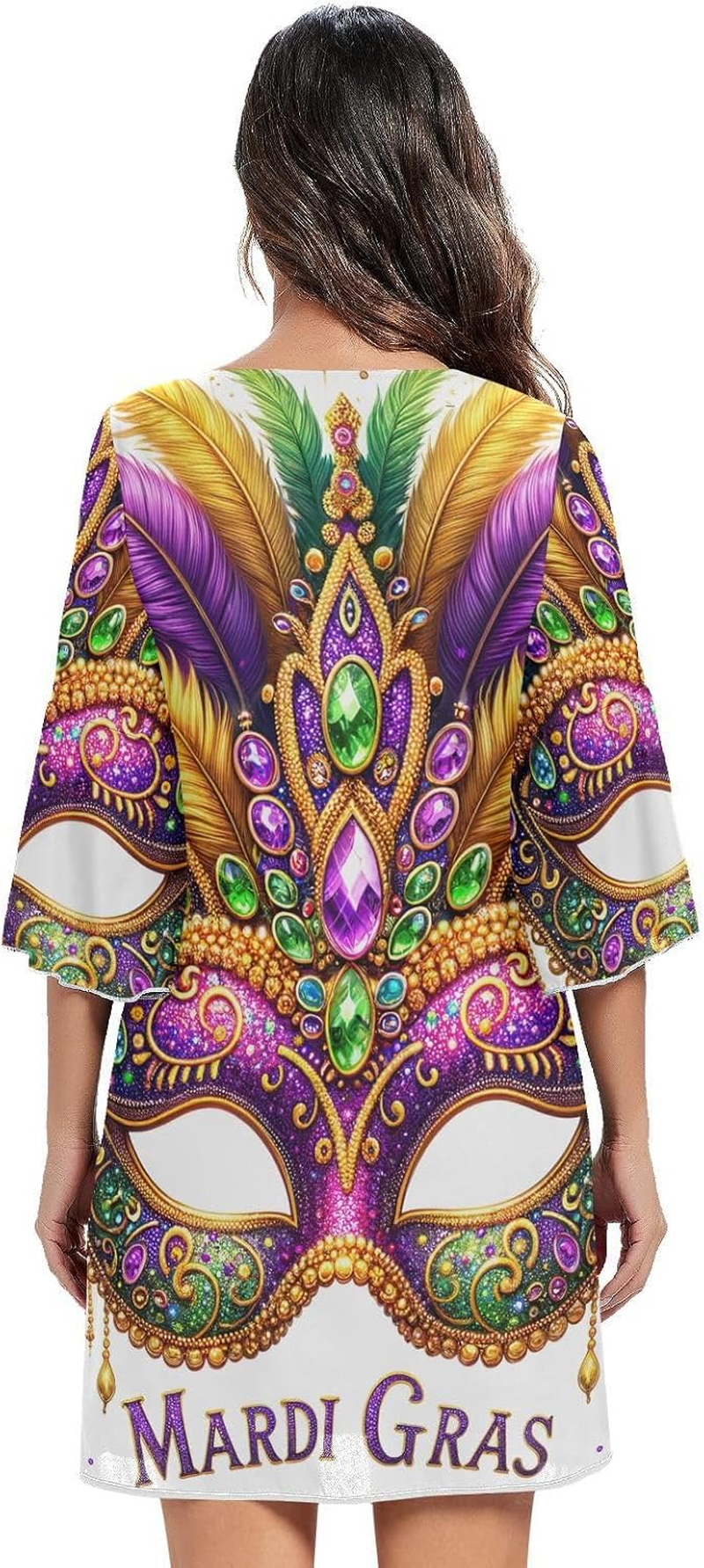 Beautiful Mardi Gras Mask Short Chiffon Dress Printed Chiffon Line Maternity Dress image number 3