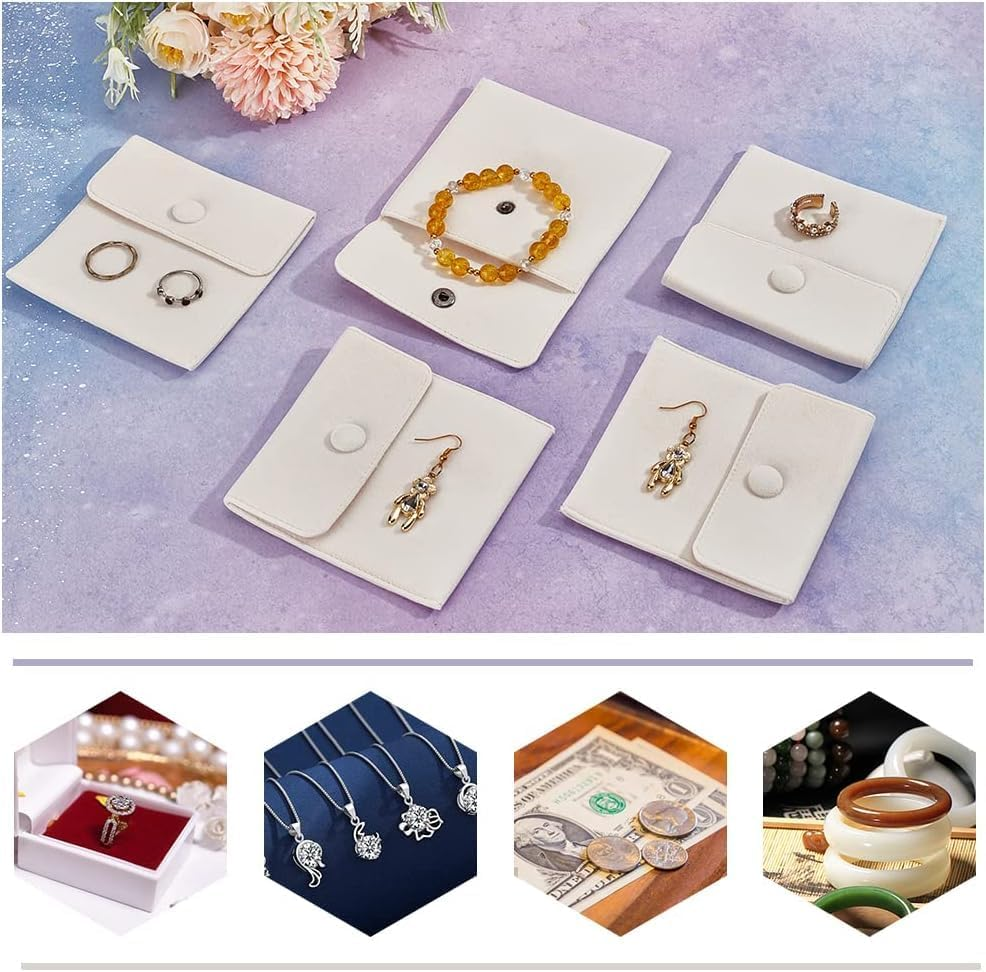 Velvet Jewelry Storage Bags with Snap Button, 10Pcs Velvet Jewelry Pouches with Snap Button for Gift Storage, Velveting Pouch Button Bag with Snaped, Beige image number 6