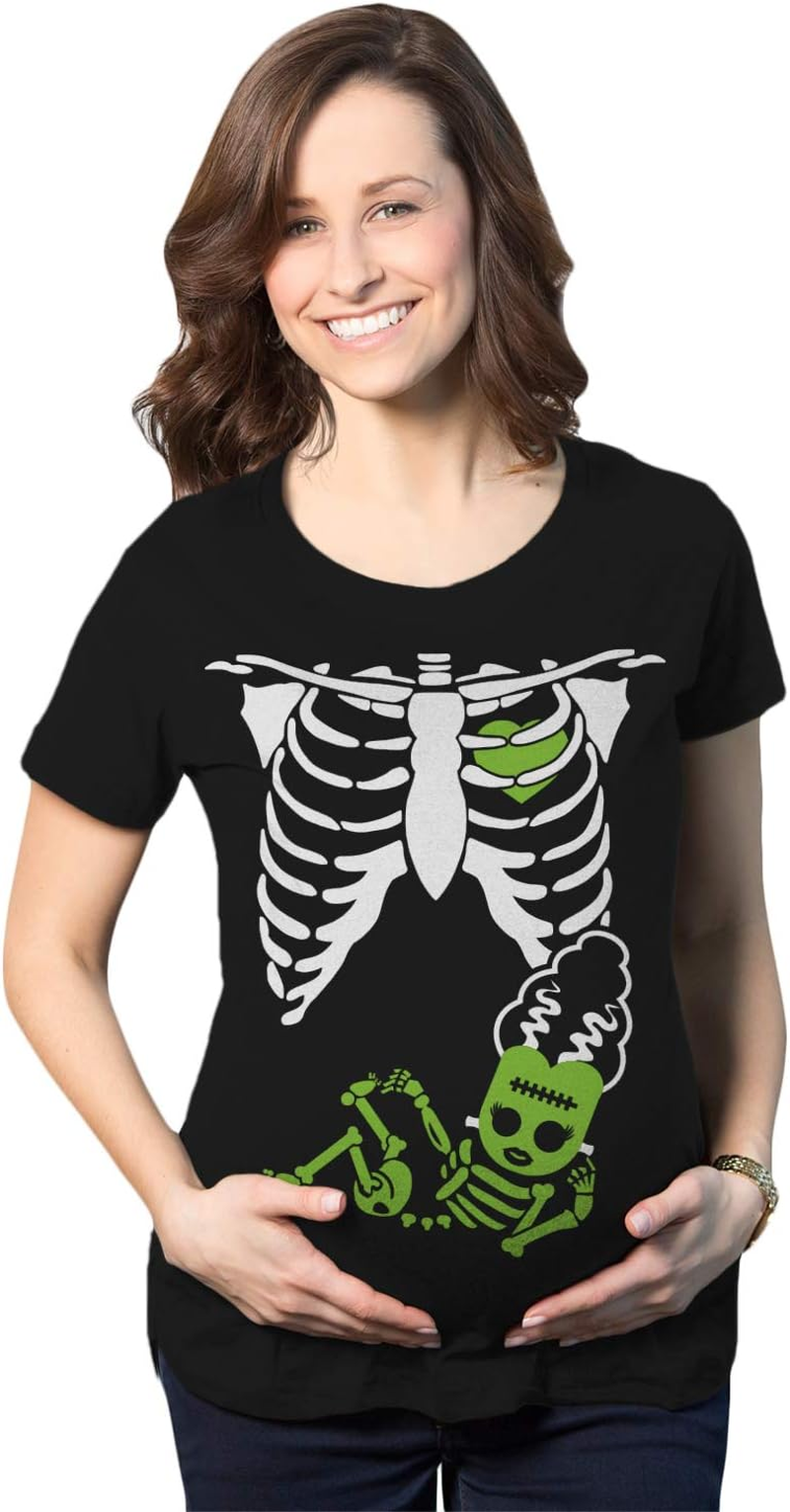 Maternity Skeleton Baby Monster Pumpkin T Shirts Cute Pregnancy Halloween Tees