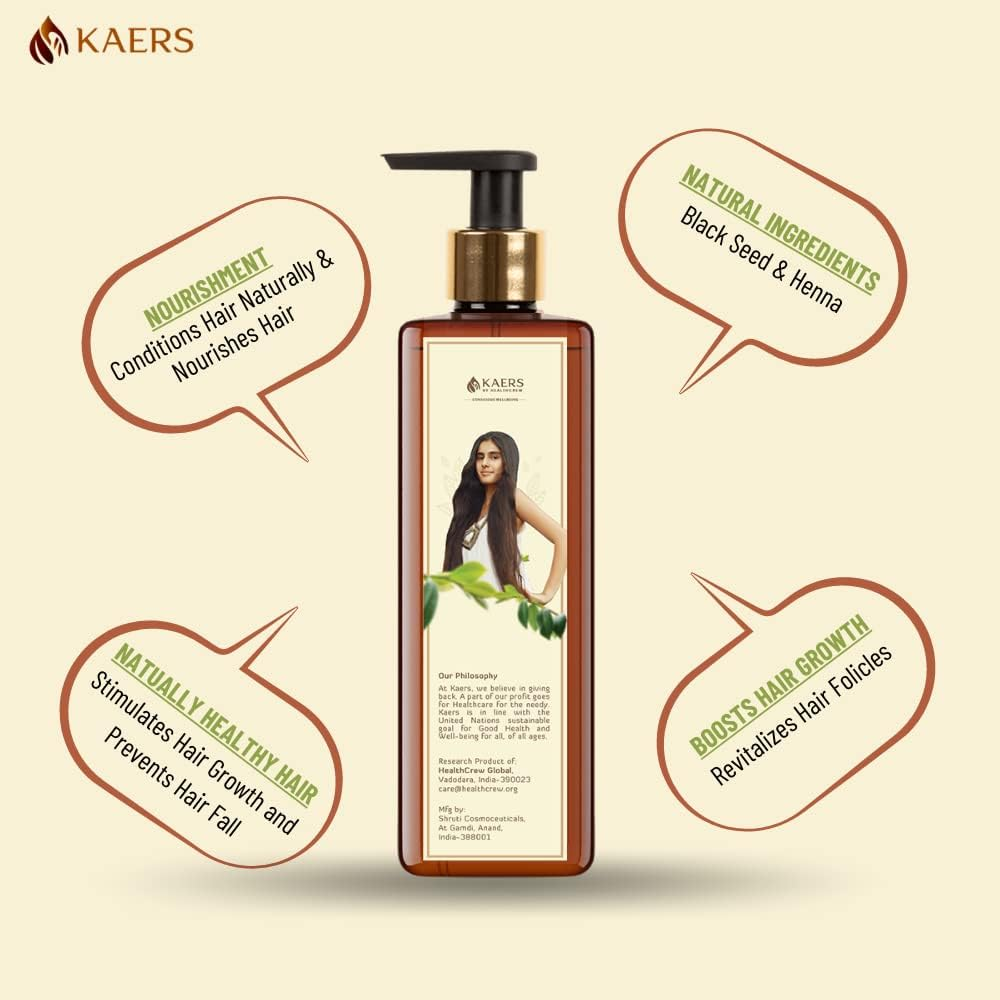 Kaers Kalonji Herbal Shampoo | Black Seed and Henna | Shampoo with Conditioner | Paraben Free, SLES Free, Dioxane Free | 200 Ml X 2 (Pack of 2) image number 1