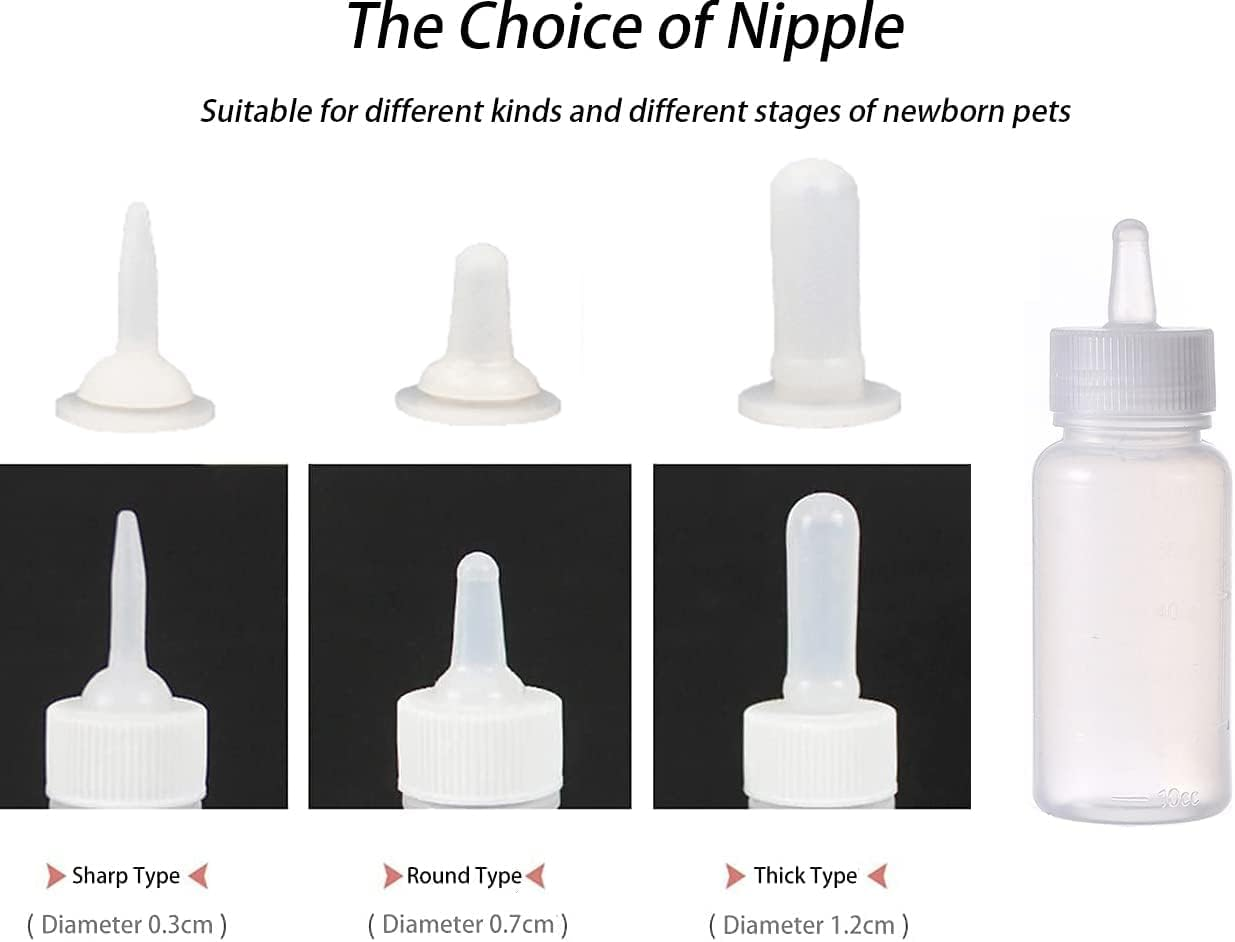 Newborn Pet Nursing Bottles Set with 5 Pacifiers, Pet Feeding Artificial Bottles Kit, Pet Pill Tablet Feeders Tools Suitable for Newborn Puppies, Kittens, Rabbits, Squirrels and Other Small Animals