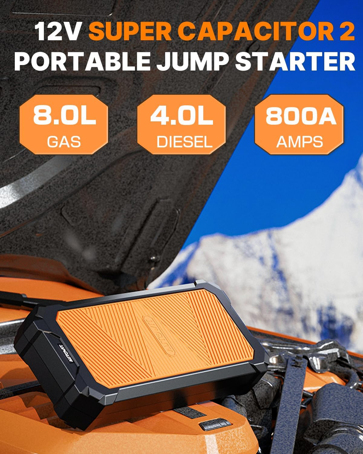 Autowit Super Capacitor Jump Starter, 12V Batteryless, 8.0 Gas & 4.0 Diesel Car Starter, Portable for Car Battery, Built-In Supercapacitor, No Need Pre-Charge image number 5