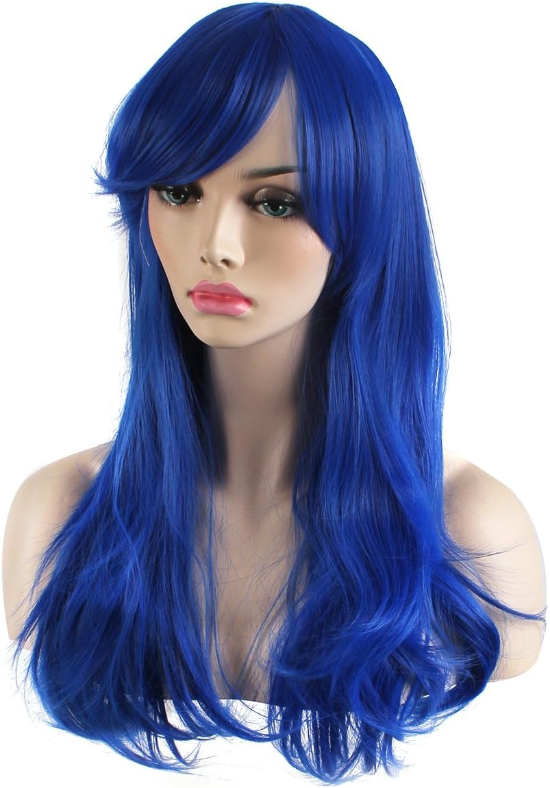 Akstore 28" 70Cm Fashion Wigs Long Wavy Curly Hair Cosplay Wig & Wig Cap (Blue) image number 6
