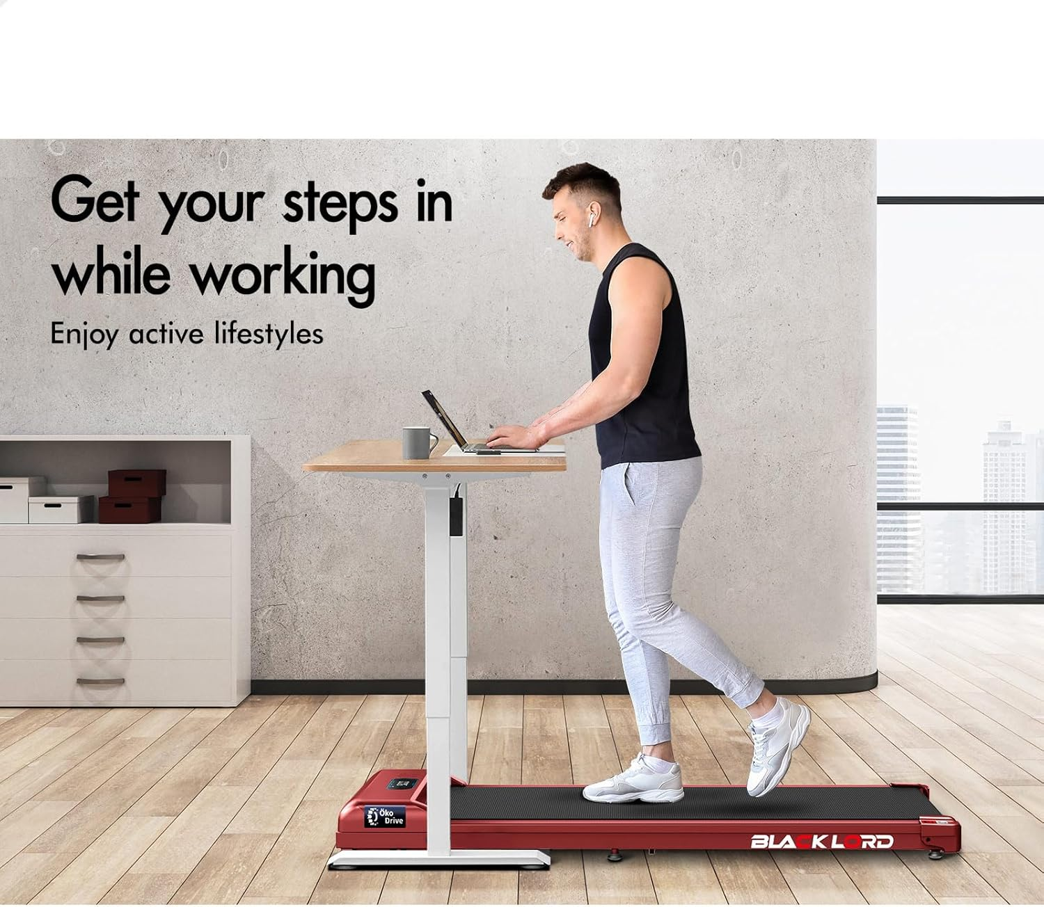 Black Lord Portable Walking Pad Treadmill under Desk 2.4HP, 380Mm Belt Running Machine for Home Gym, Portable under Desk Treadmill Trainer with Remote Control, SL9 Series - Blue image number 2